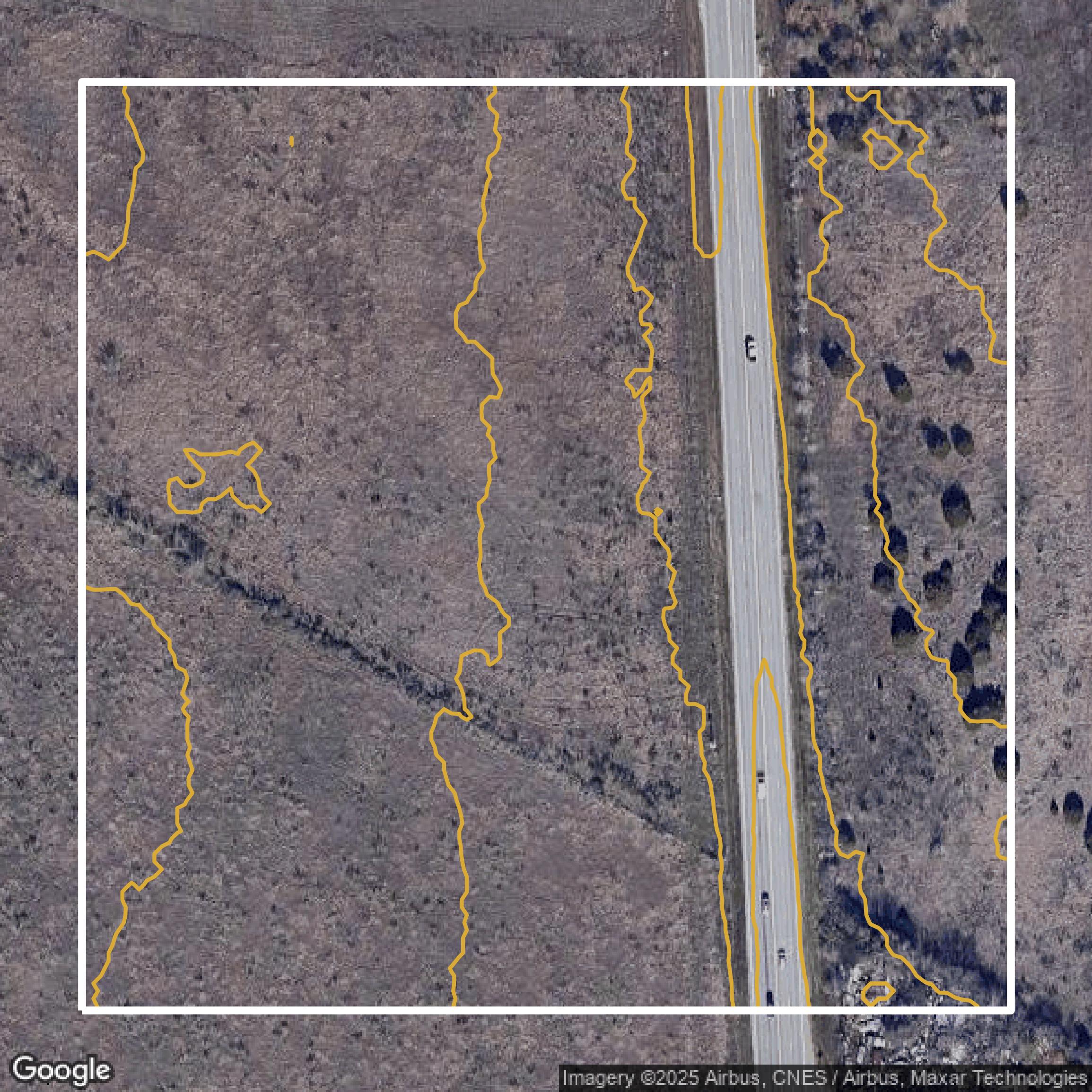 This image shows a contour map in Travis County created using GIS data in Equator.