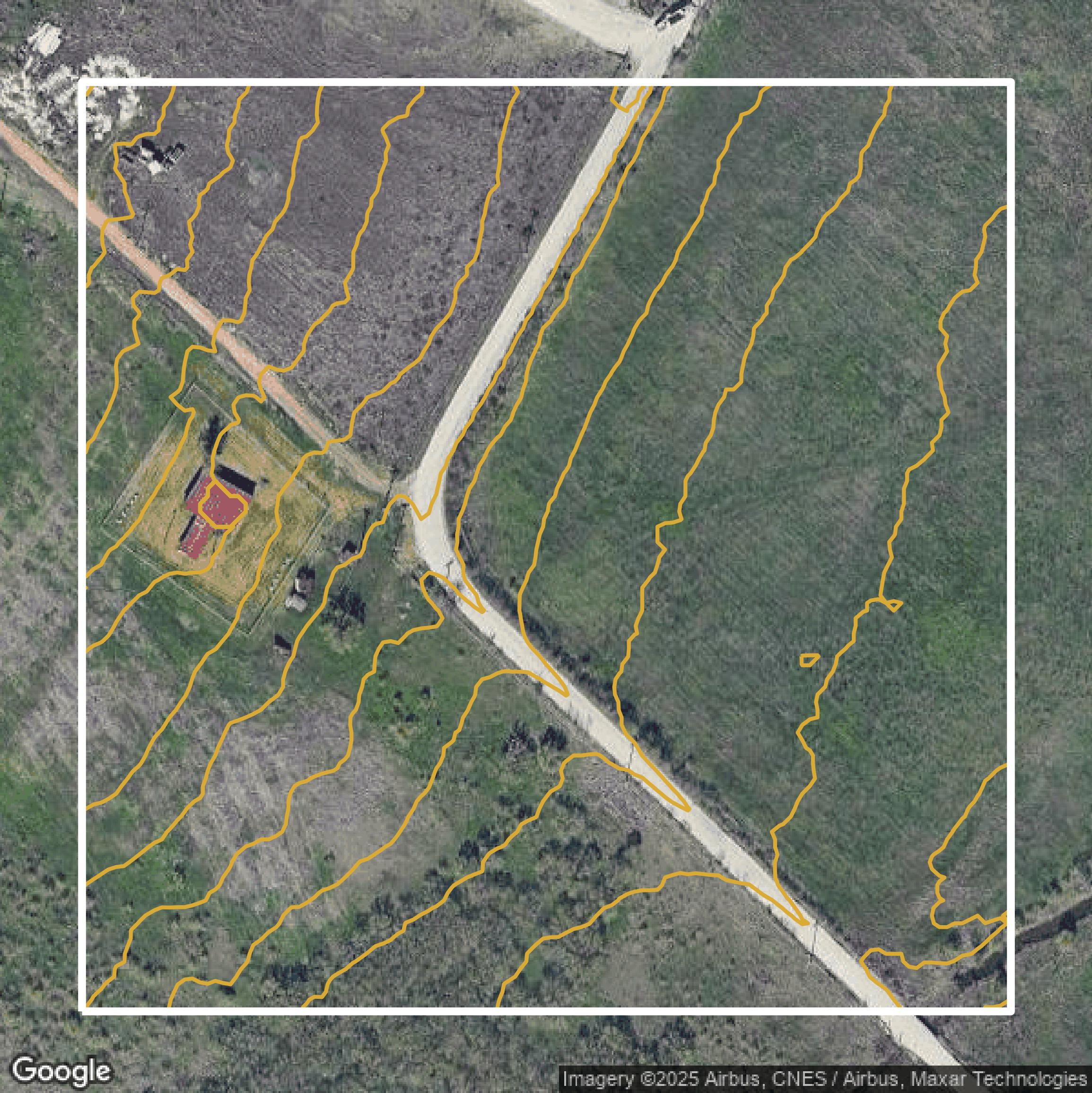 This image shows a contour map in Travis County created using GIS data in Equator.