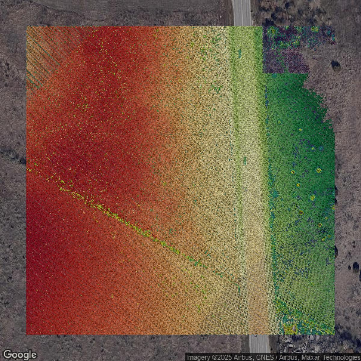This image shows a LiDAR point cloud in Travis County created using GIS data in Equator.