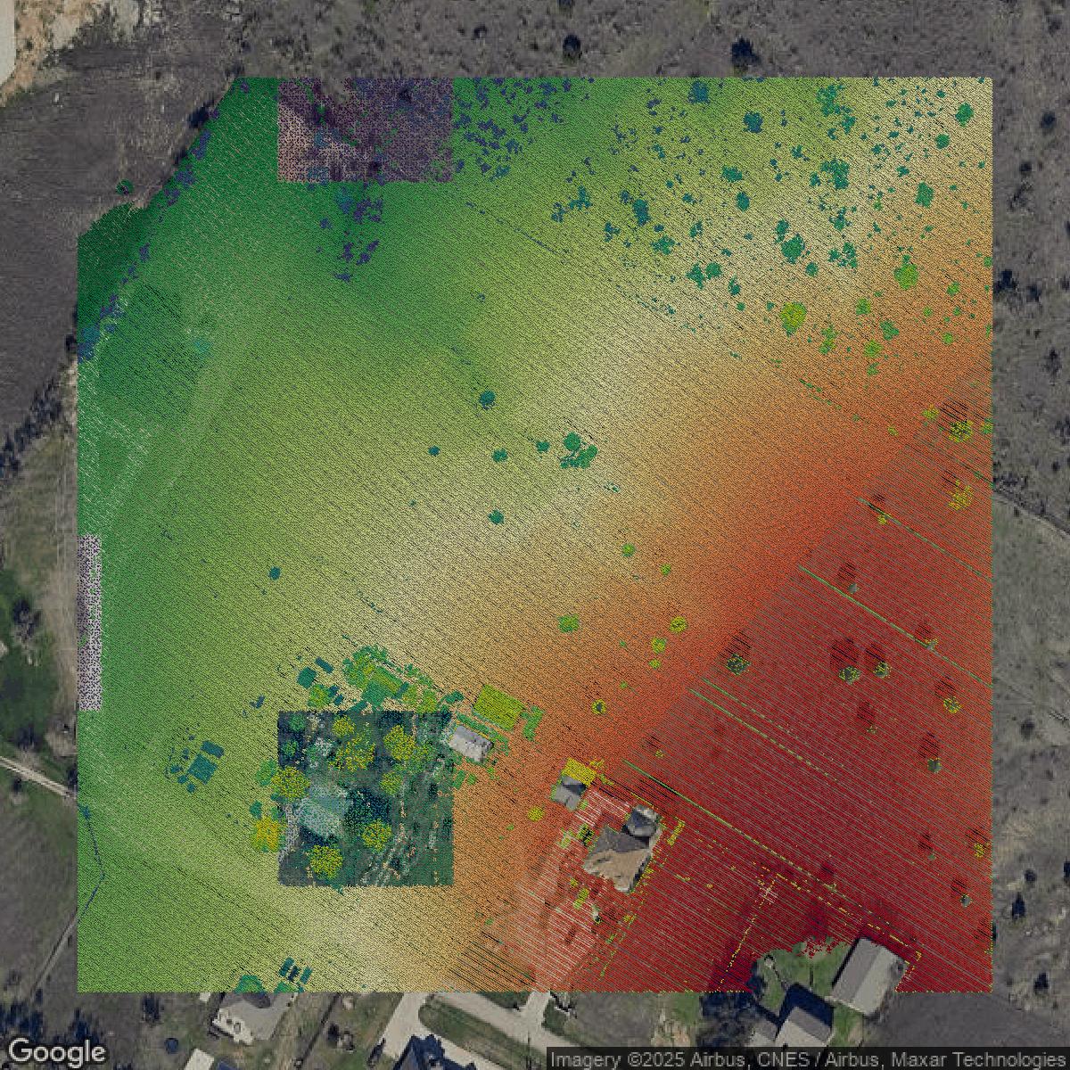 This image shows a LiDAR point cloud in Travis County created using GIS data in Equator.