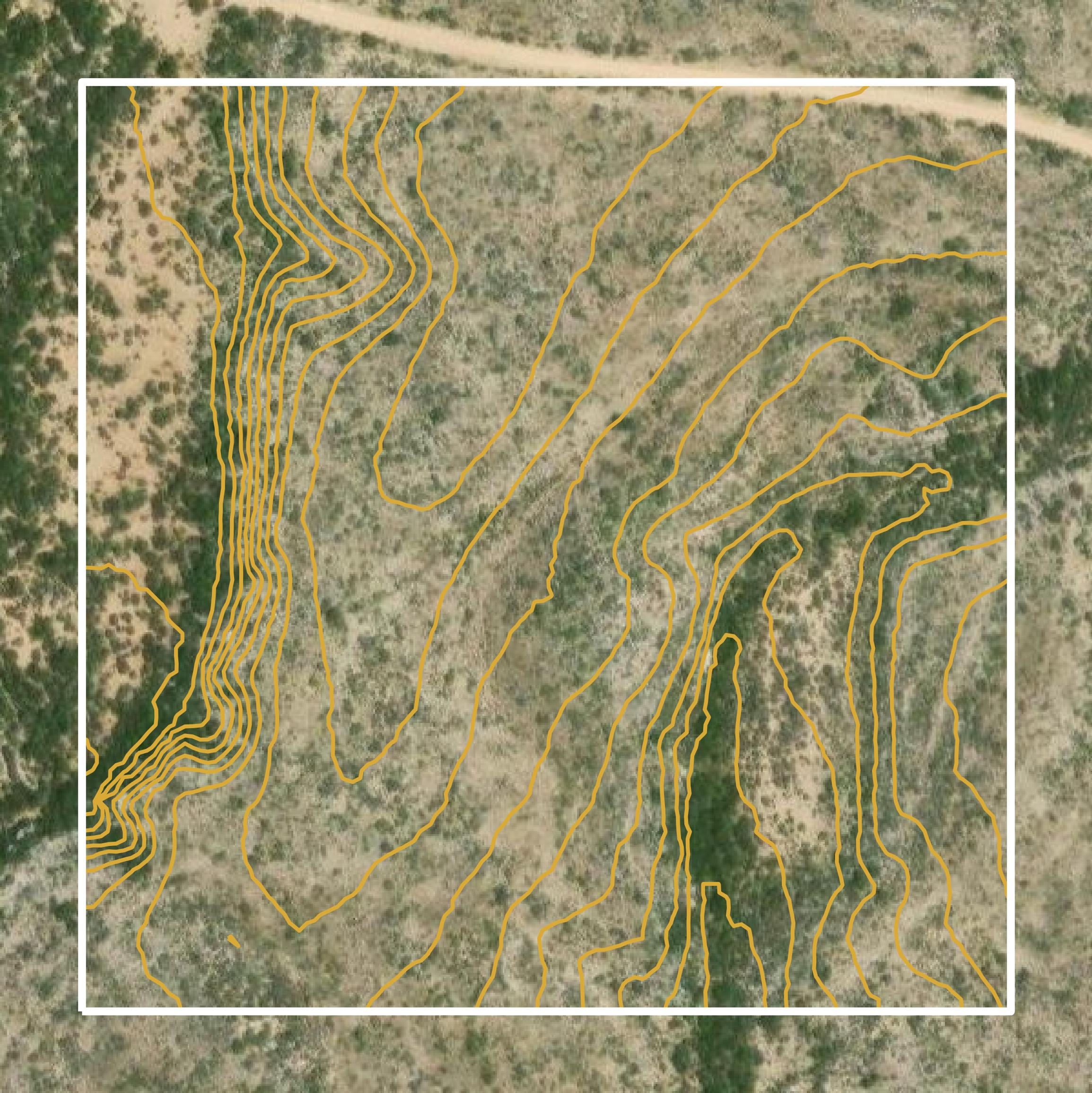 This image shows a contour map in Val Verde County created using GIS data in Equator.