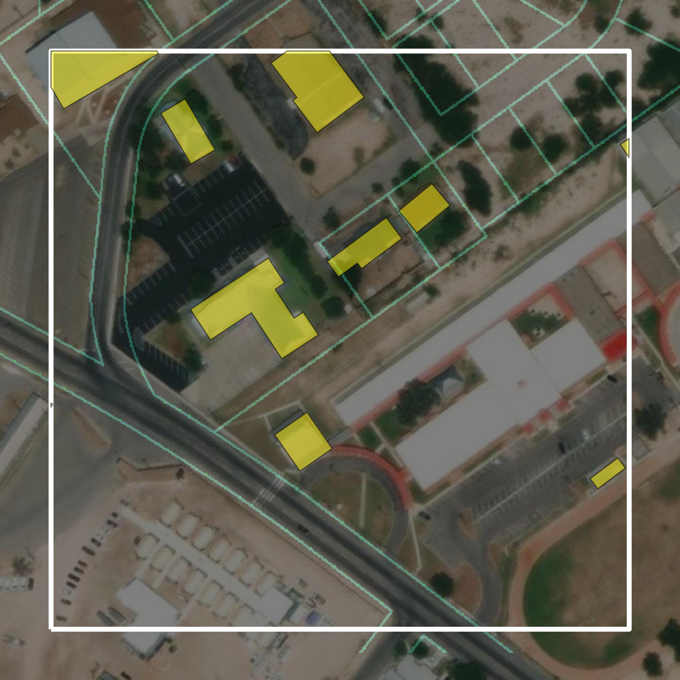 This image shows parcel and building data in Val Verde County created using GIS data in Equator.