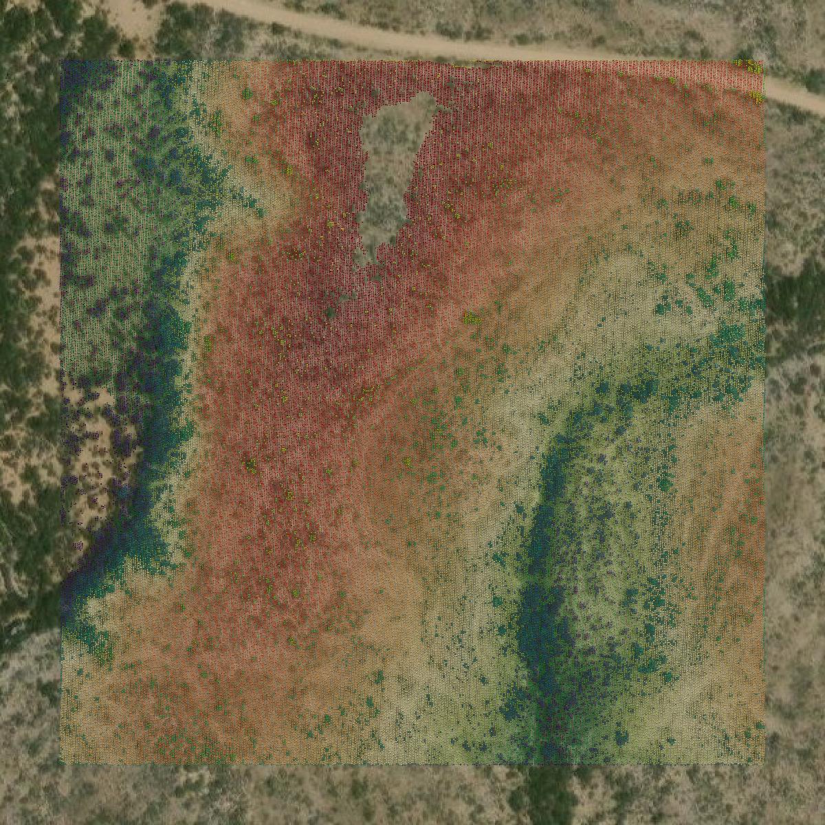 This image shows a LiDAR point cloud in Val Verde County created using GIS data in Equator.