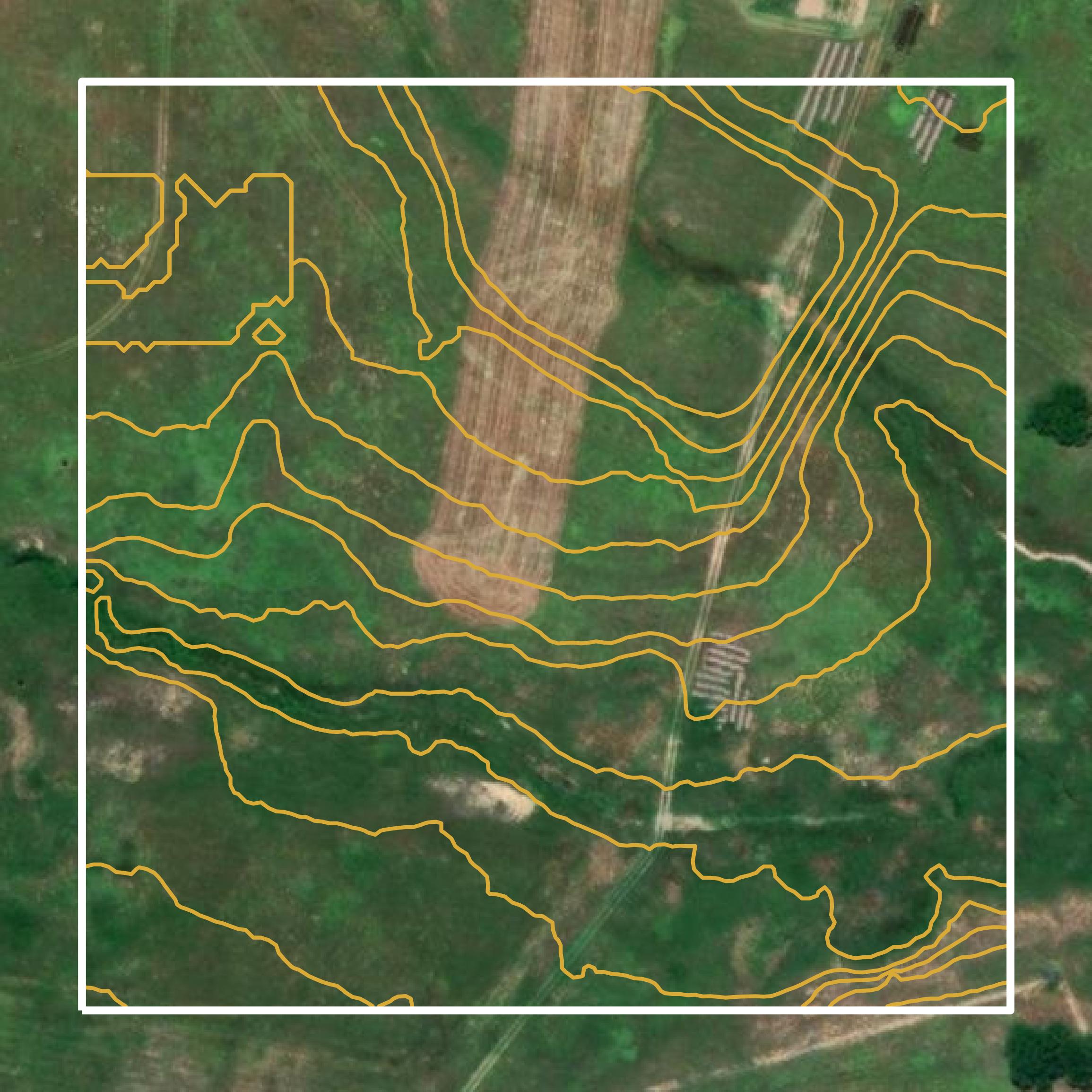 This image shows a contour map in Van Zandt County created using GIS data in Equator.