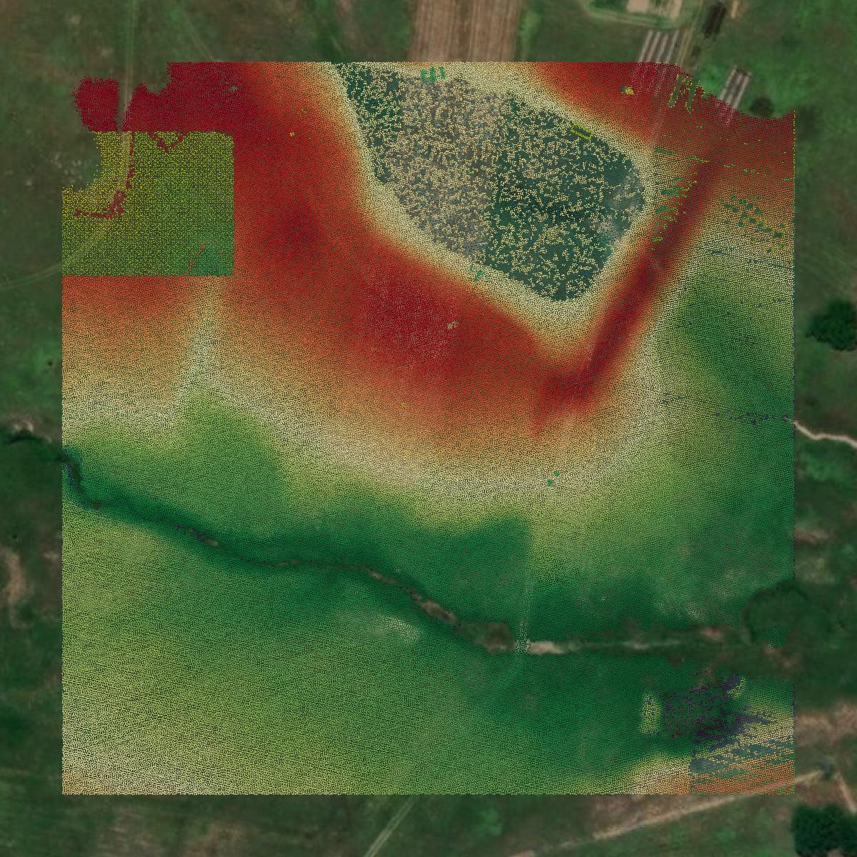 This image shows a LiDAR point cloud in Van Zandt County created using GIS data in Equator.