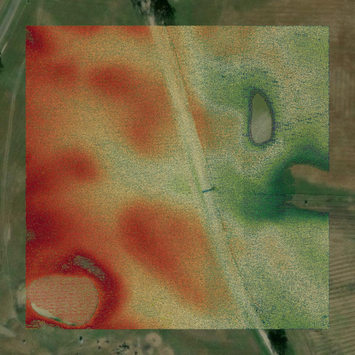 This image shows a LiDAR point cloud in Van Zandt County created using GIS data in Equator.