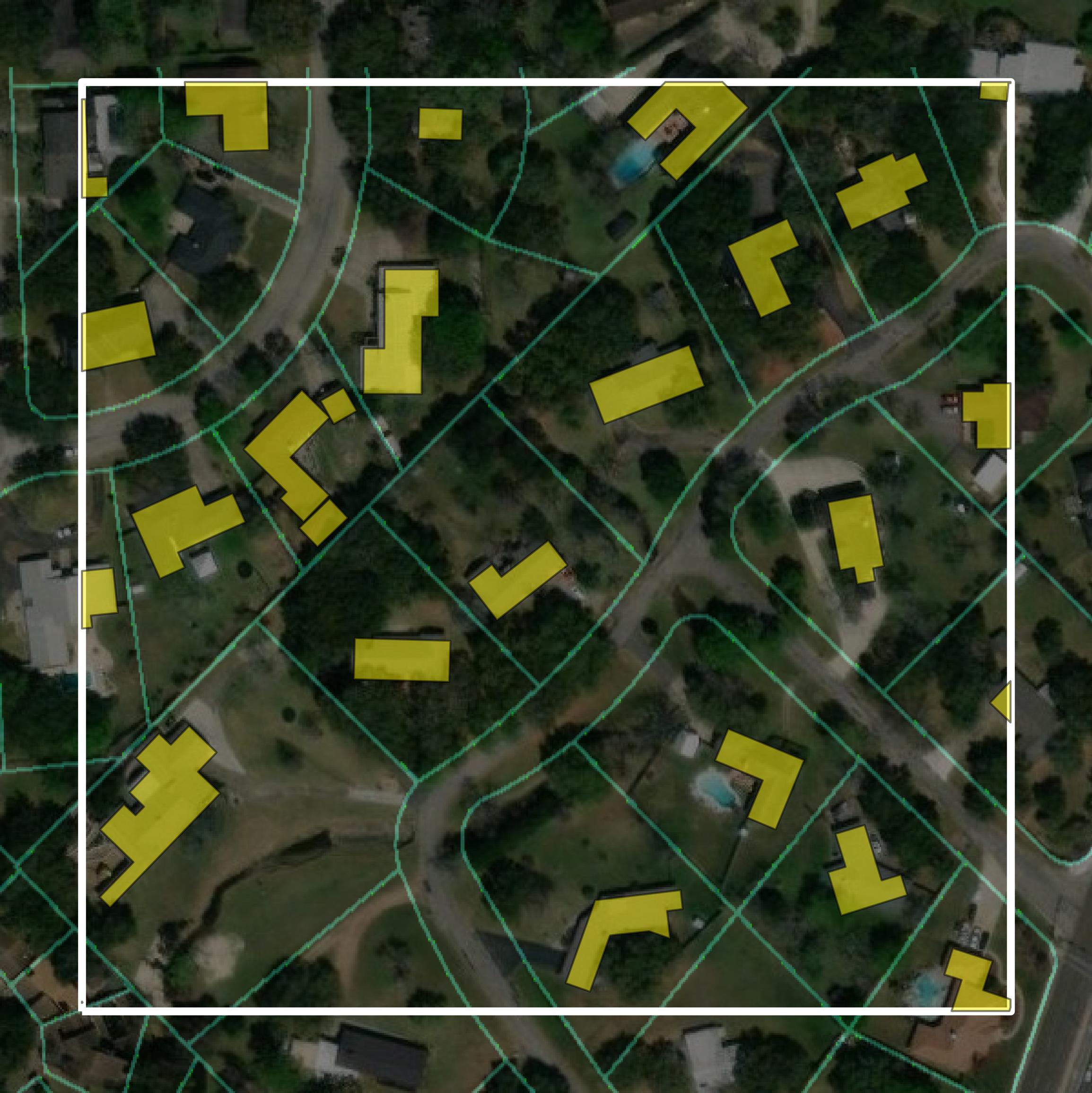 This image shows parcel and building data in Victoria County created using GIS data in Equator.
