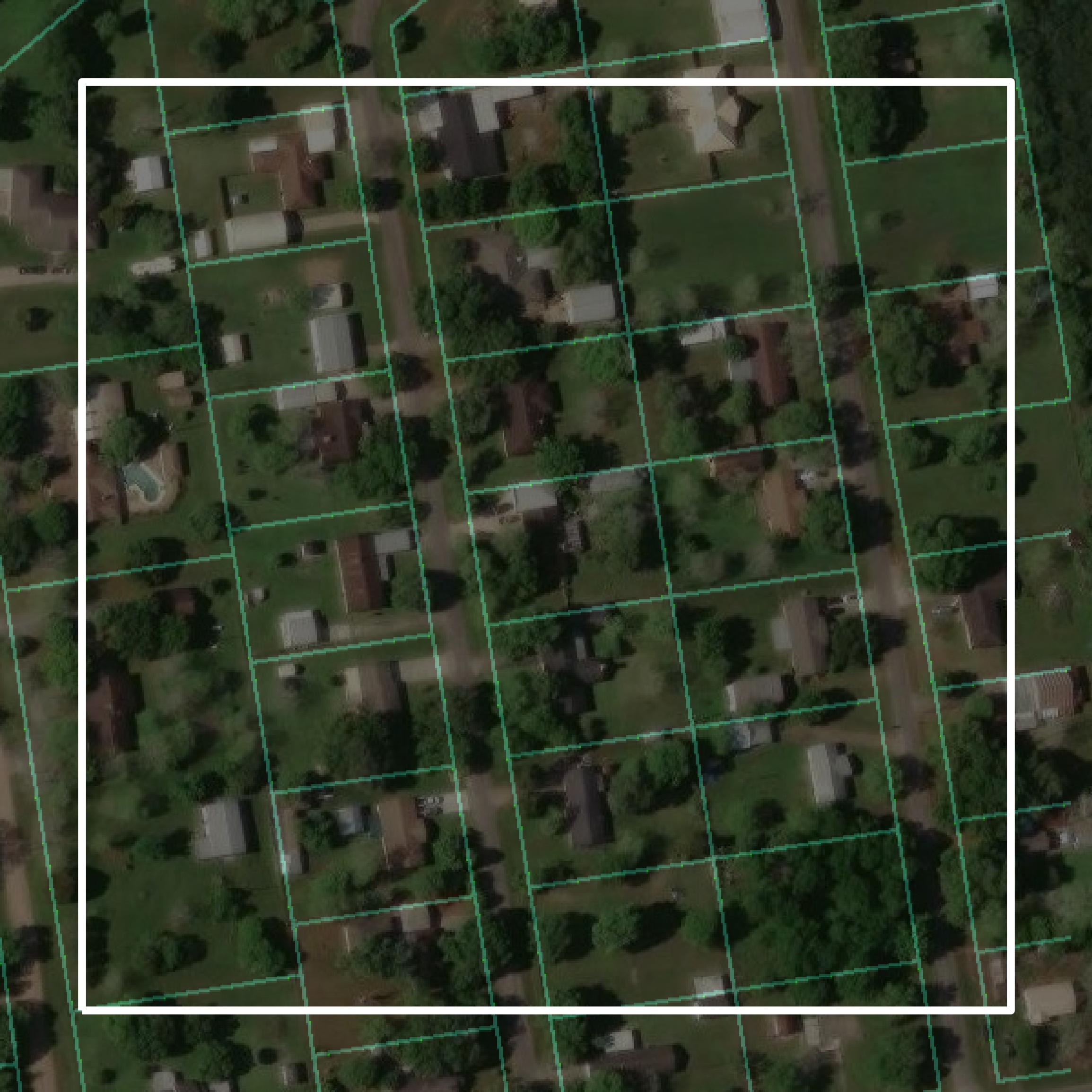 This image shows parcel and building data in Victoria County created using GIS data in Equator.