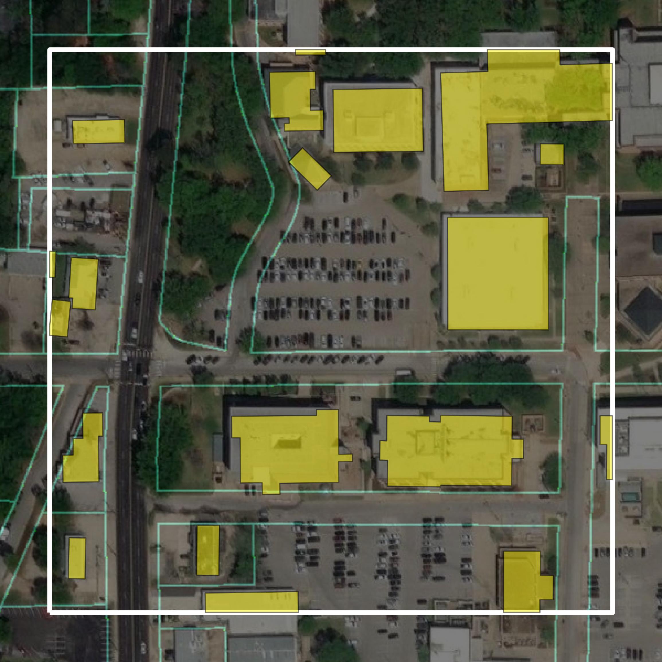 This image shows parcel and building data in Walker County created using GIS data in Equator.