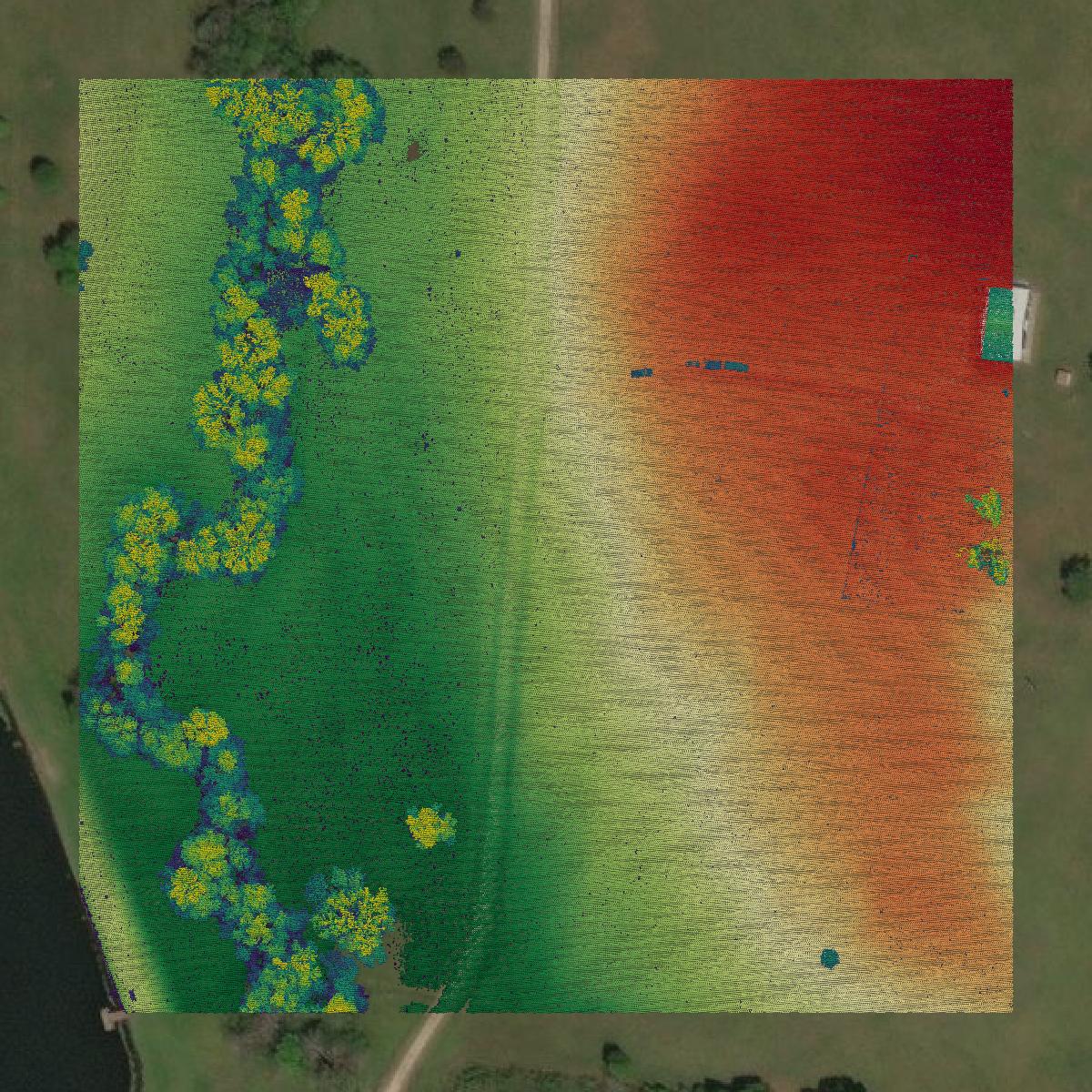 This image shows a LiDAR point cloud in Walker County created using GIS data in Equator.