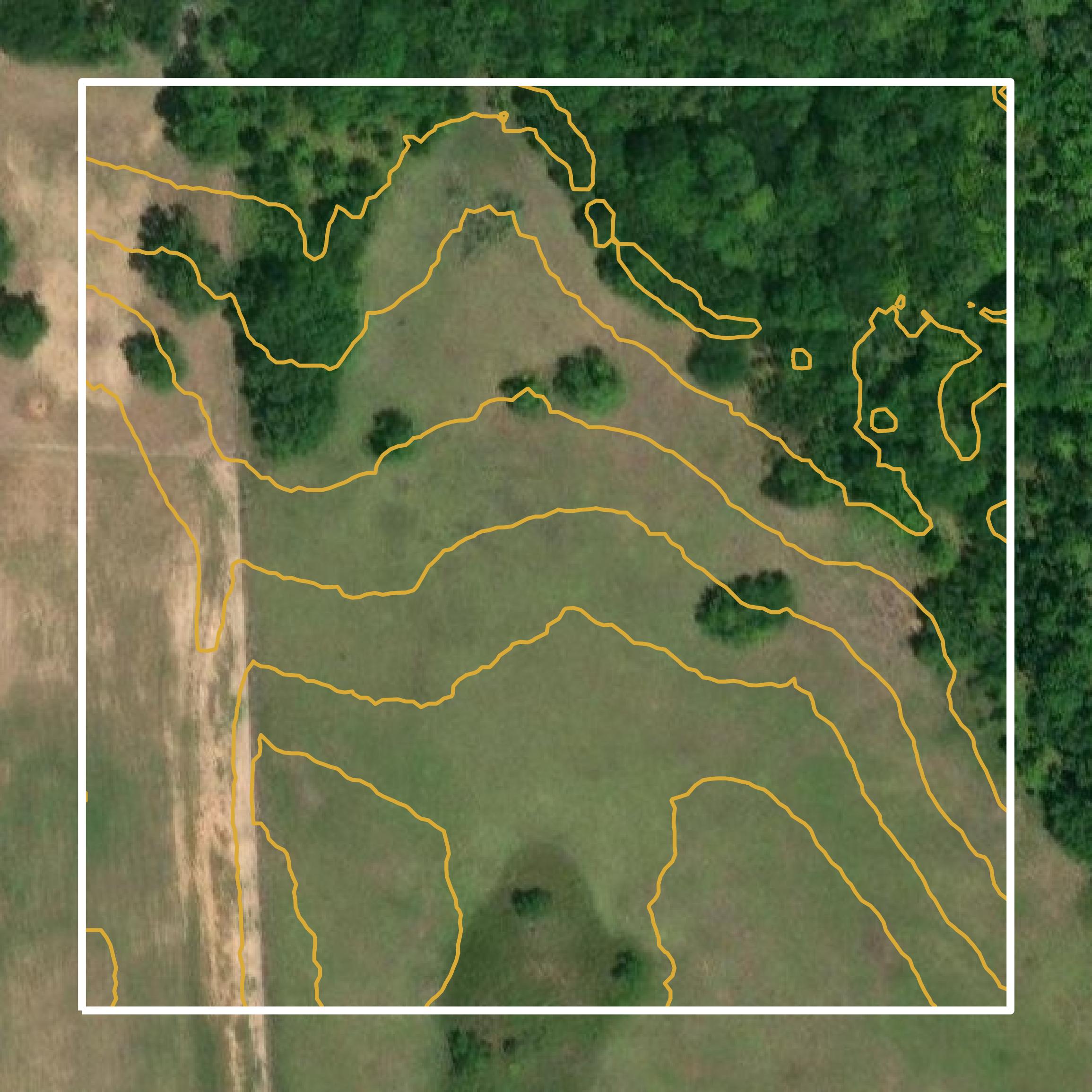 This image shows a contour map in Waller County created using GIS data in Equator.