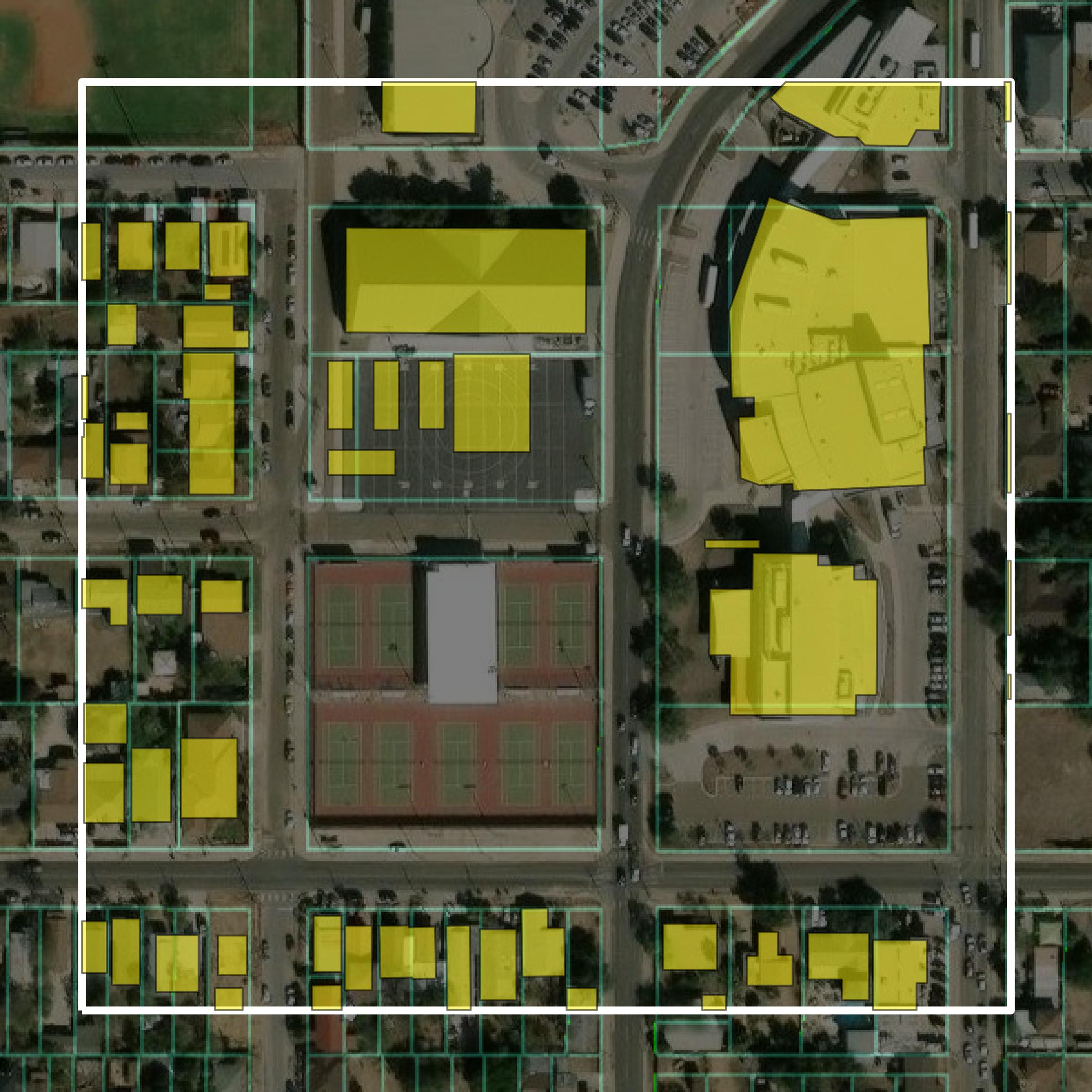 This image shows parcel and building data in Webb County created using GIS data in Equator.
