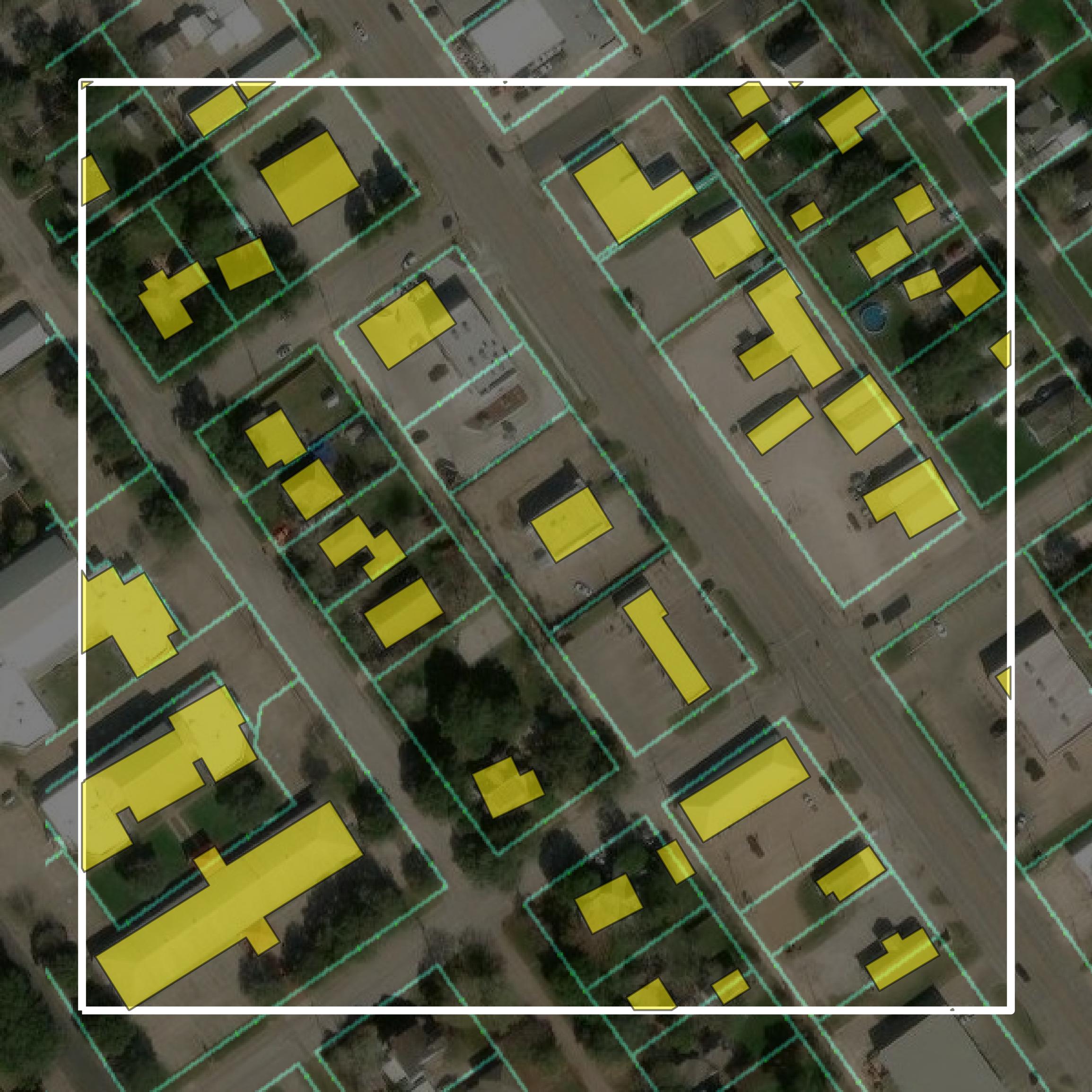 This image shows parcel and building data in Wharton County created using GIS data in Equator.