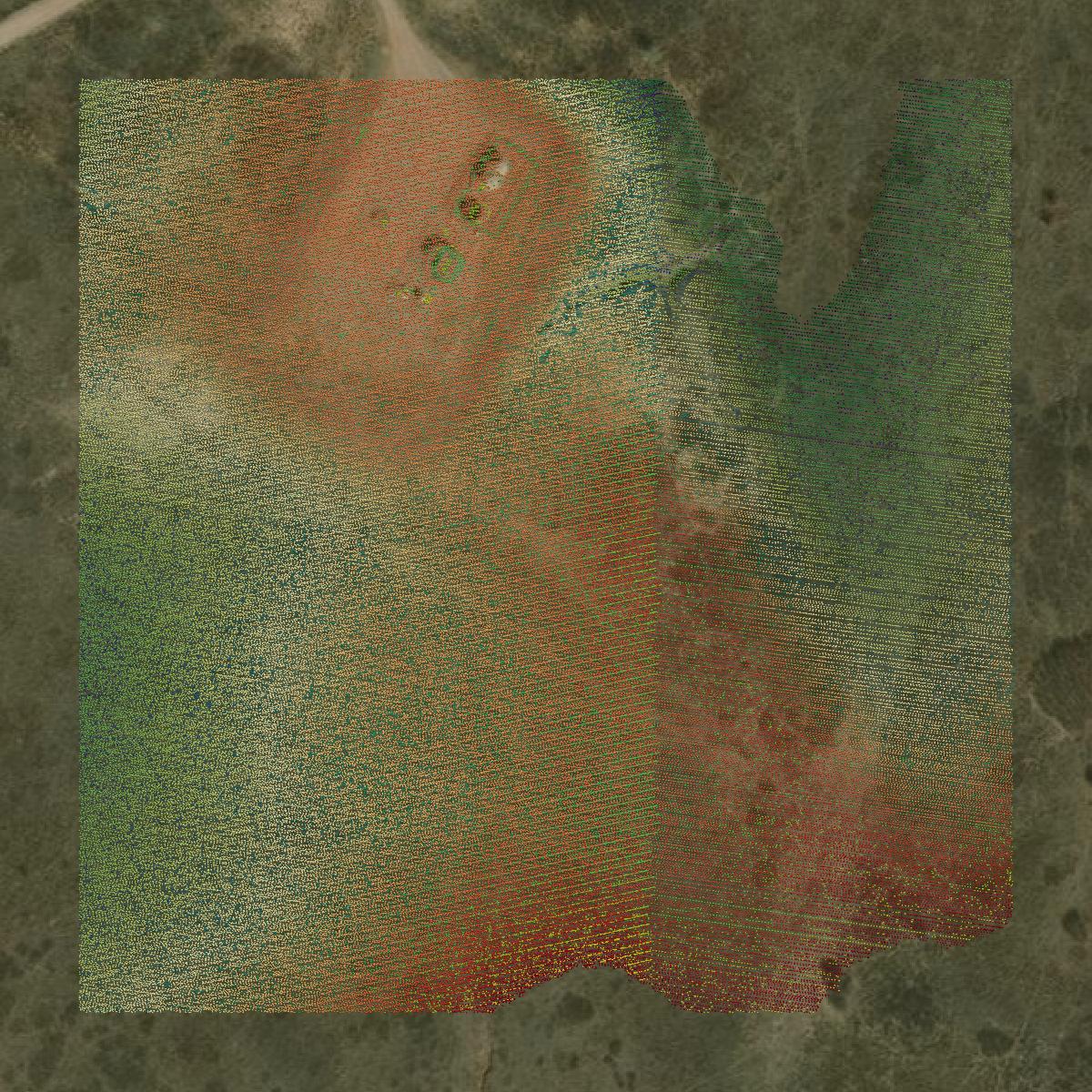 This image shows a LiDAR point cloud in Wheeler County created using GIS data in Equator.