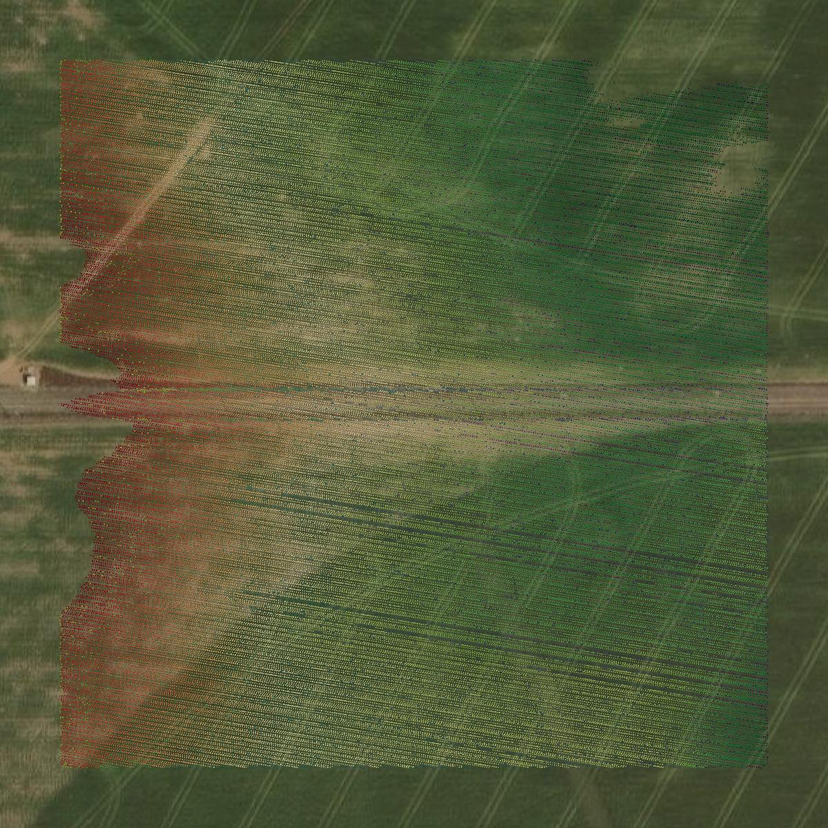 This image shows a LiDAR point cloud in Wheeler County created using GIS data in Equator.