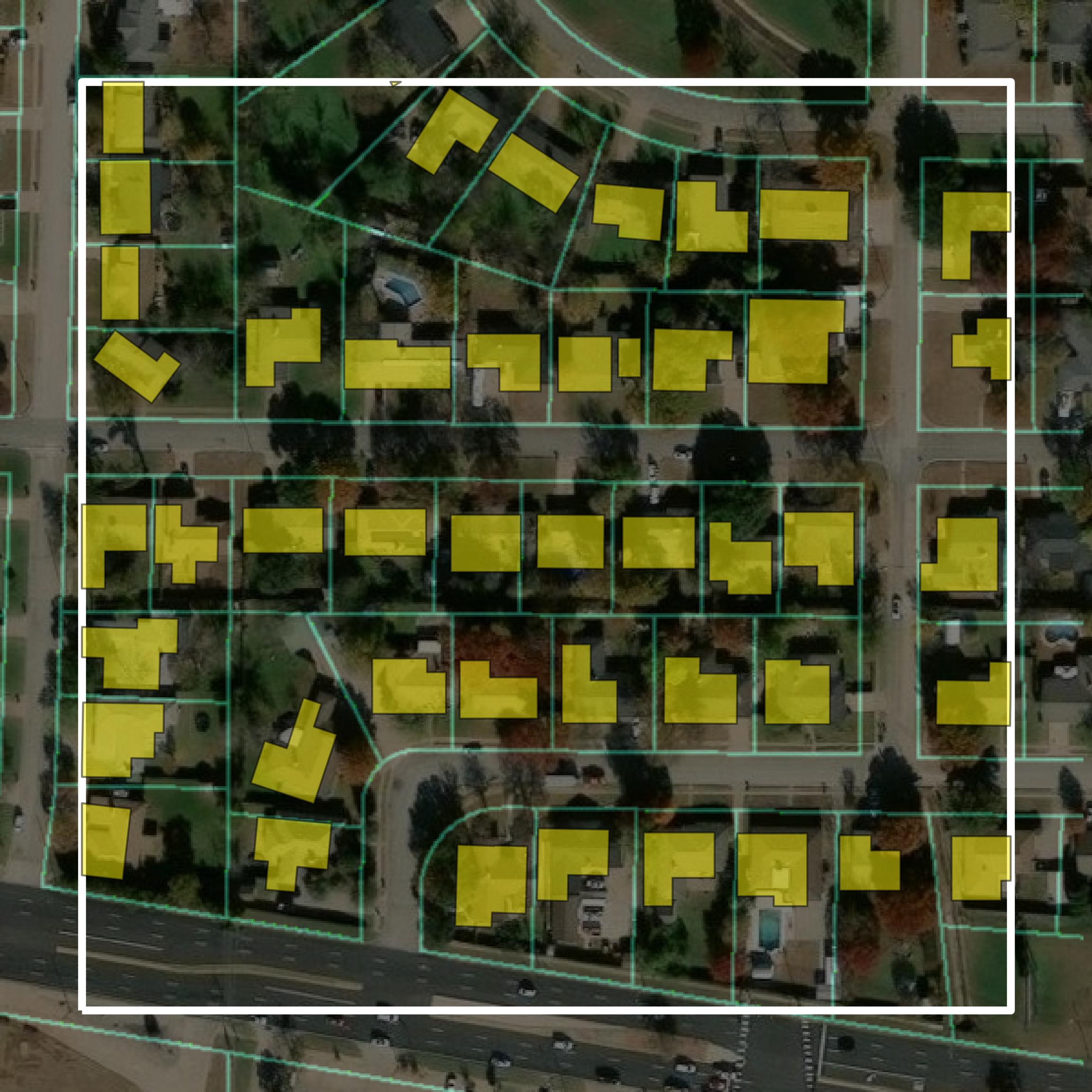 This image shows parcel and building data in Wichita County created using GIS data in Equator.