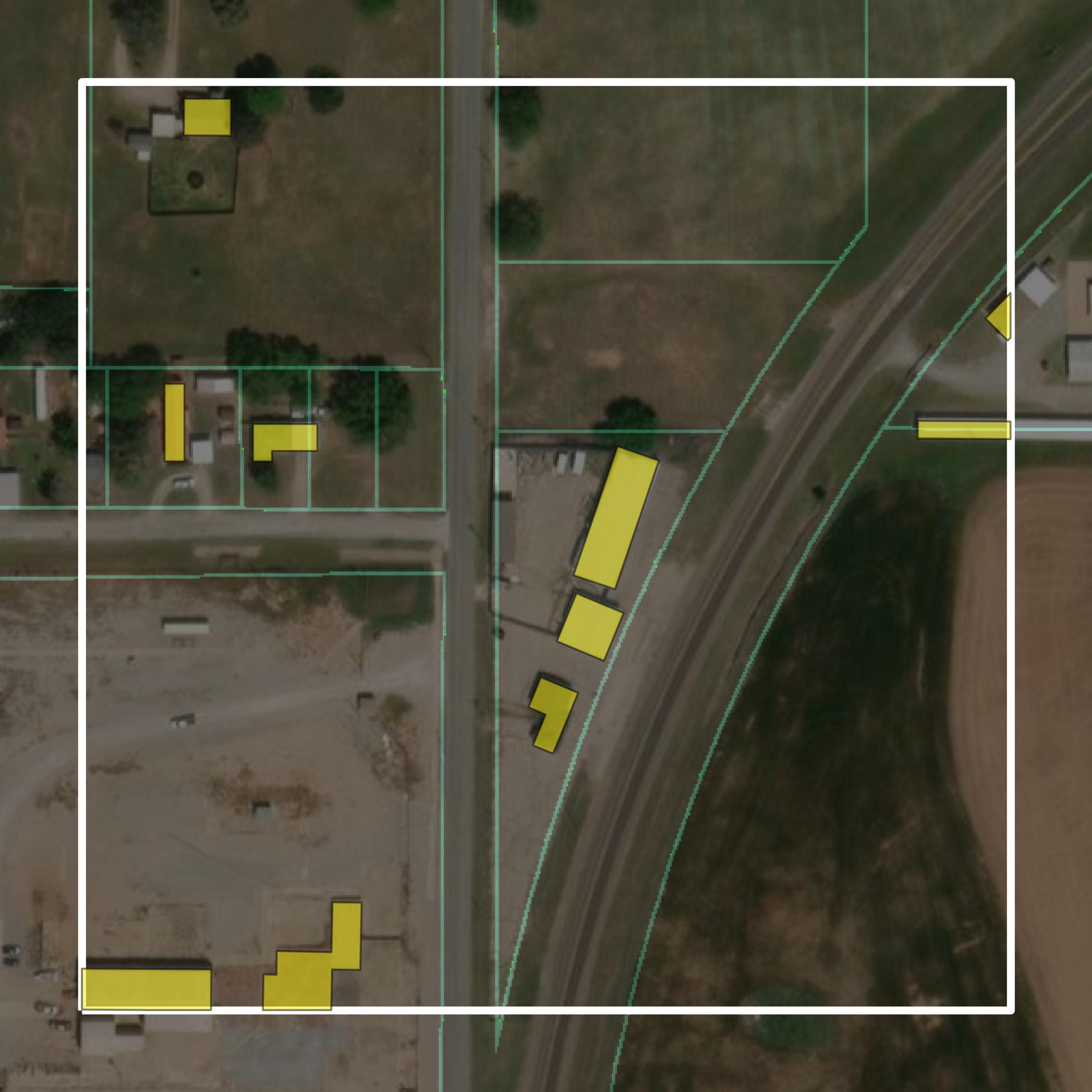 This image shows parcel and building data in Wichita County created using GIS data in Equator.