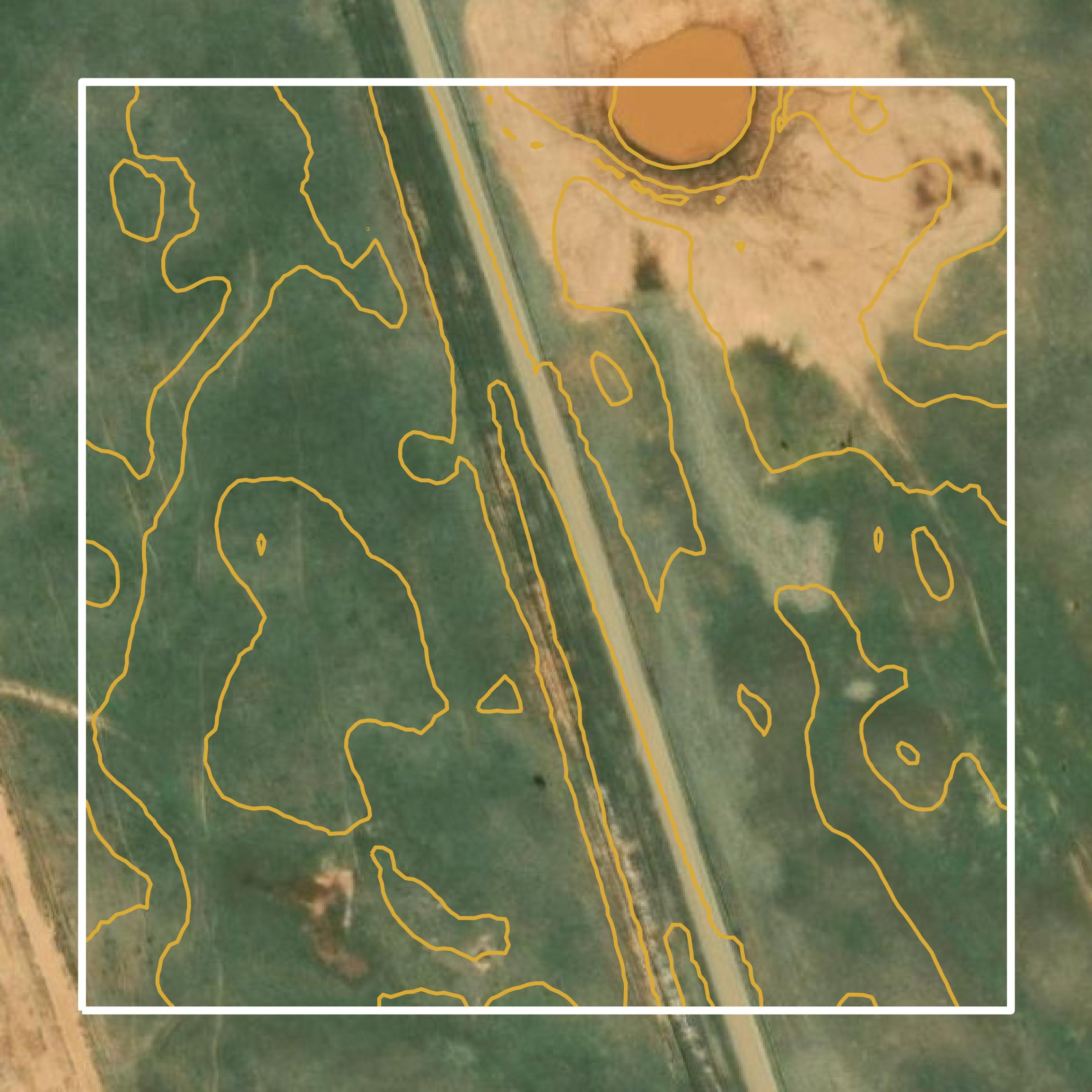 This image shows a contour map in Wilbarger County created using GIS data in Equator.