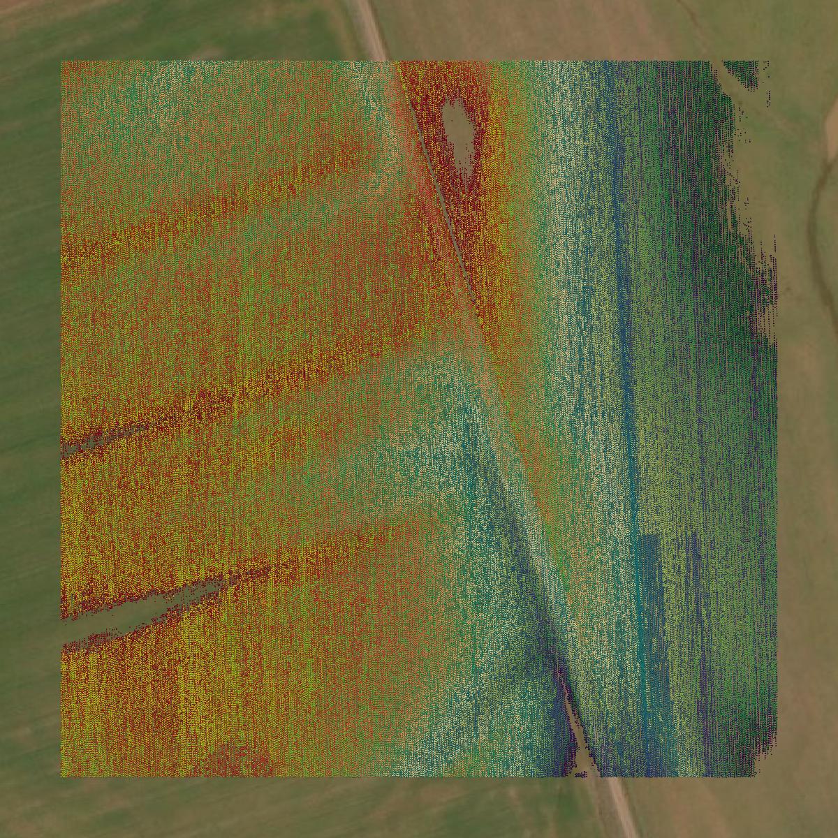 This image shows a LiDAR point cloud in Wilbarger County created using GIS data in Equator.