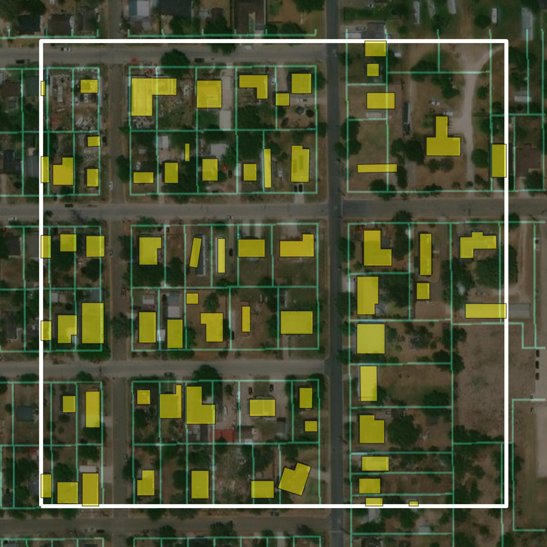This image shows parcel and building data in Willacy County created using GIS data in Equator.