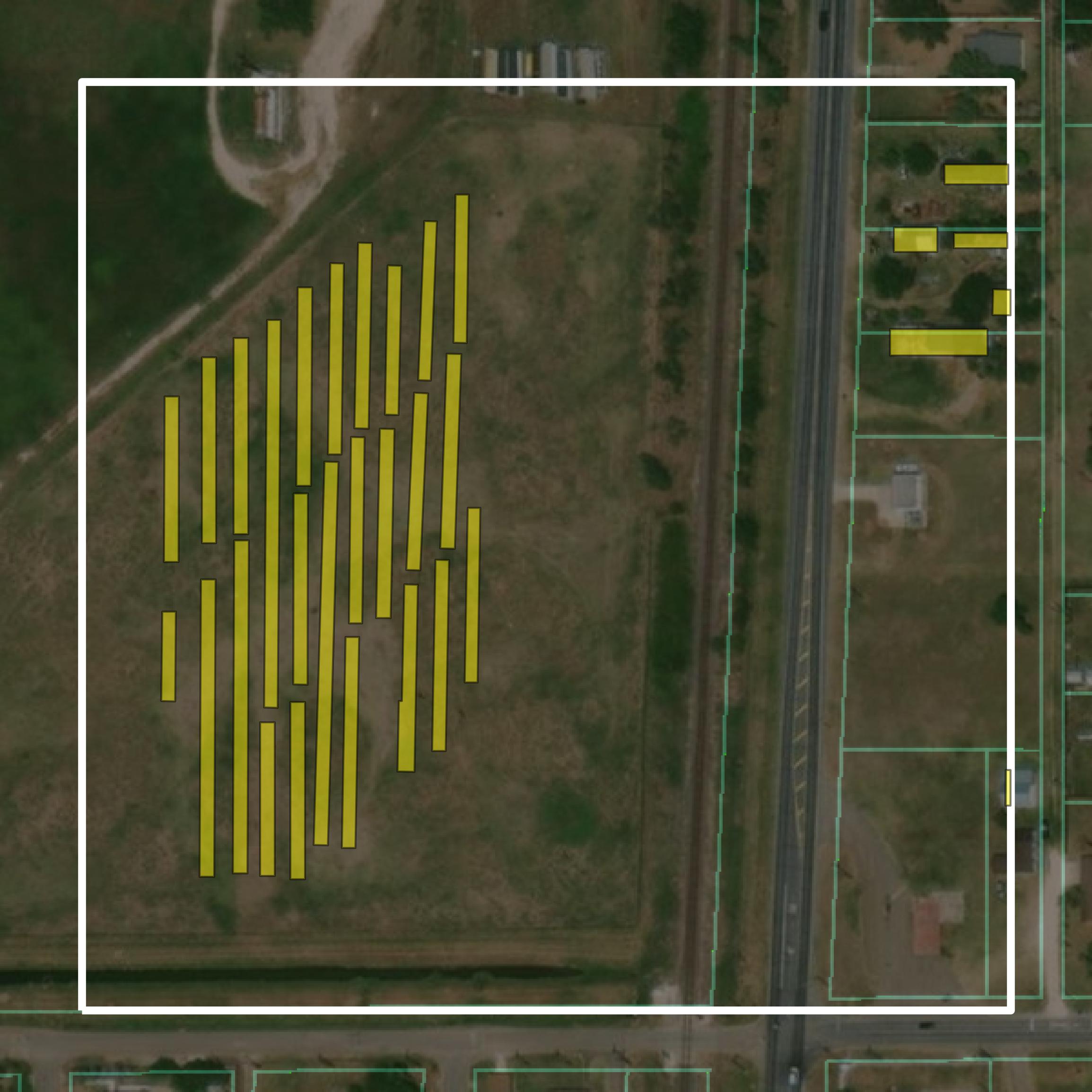 This image shows parcel and building data in Willacy County created using GIS data in Equator.