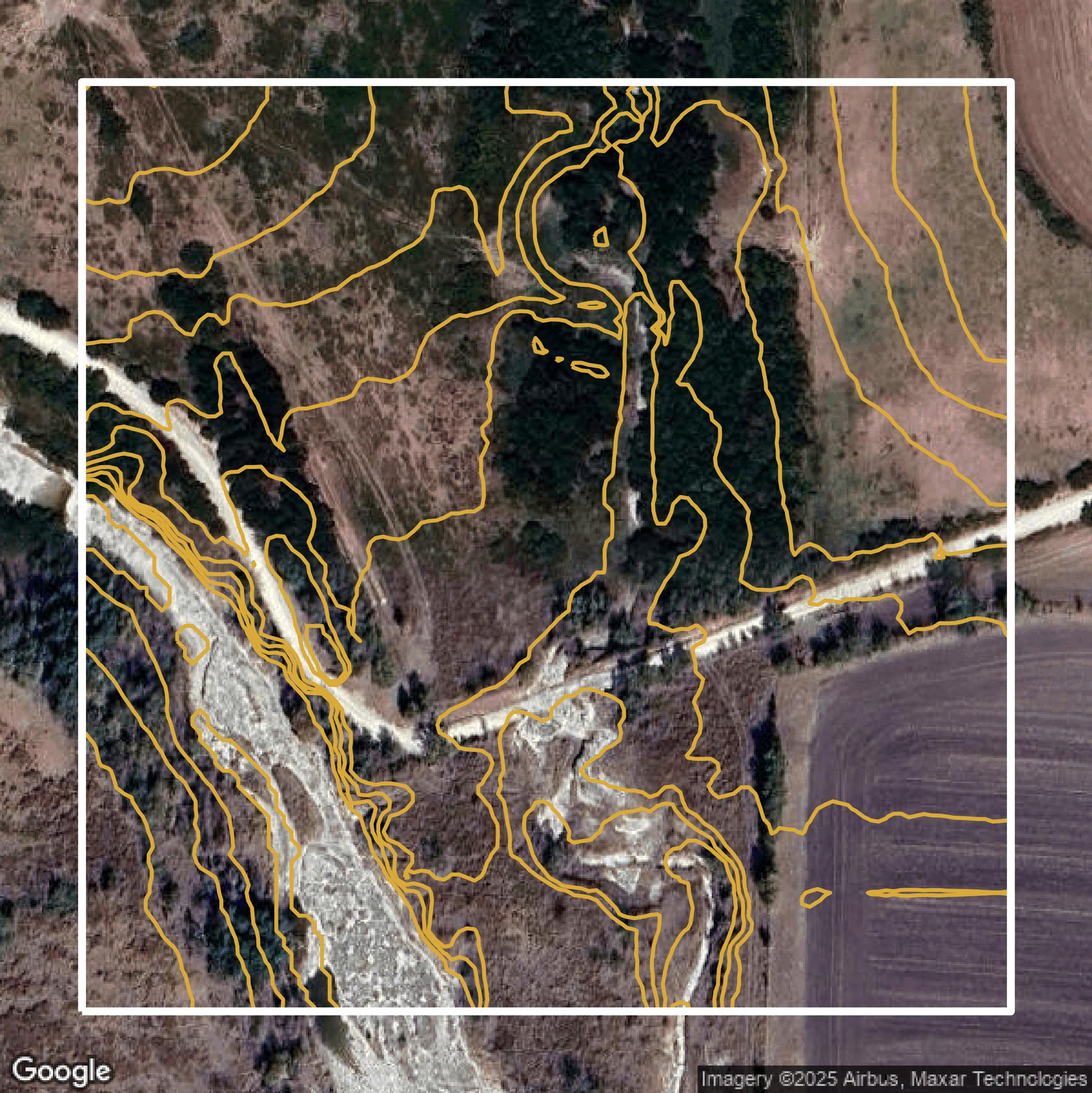This image shows a contour map in Williamson County created using GIS data in Equator.