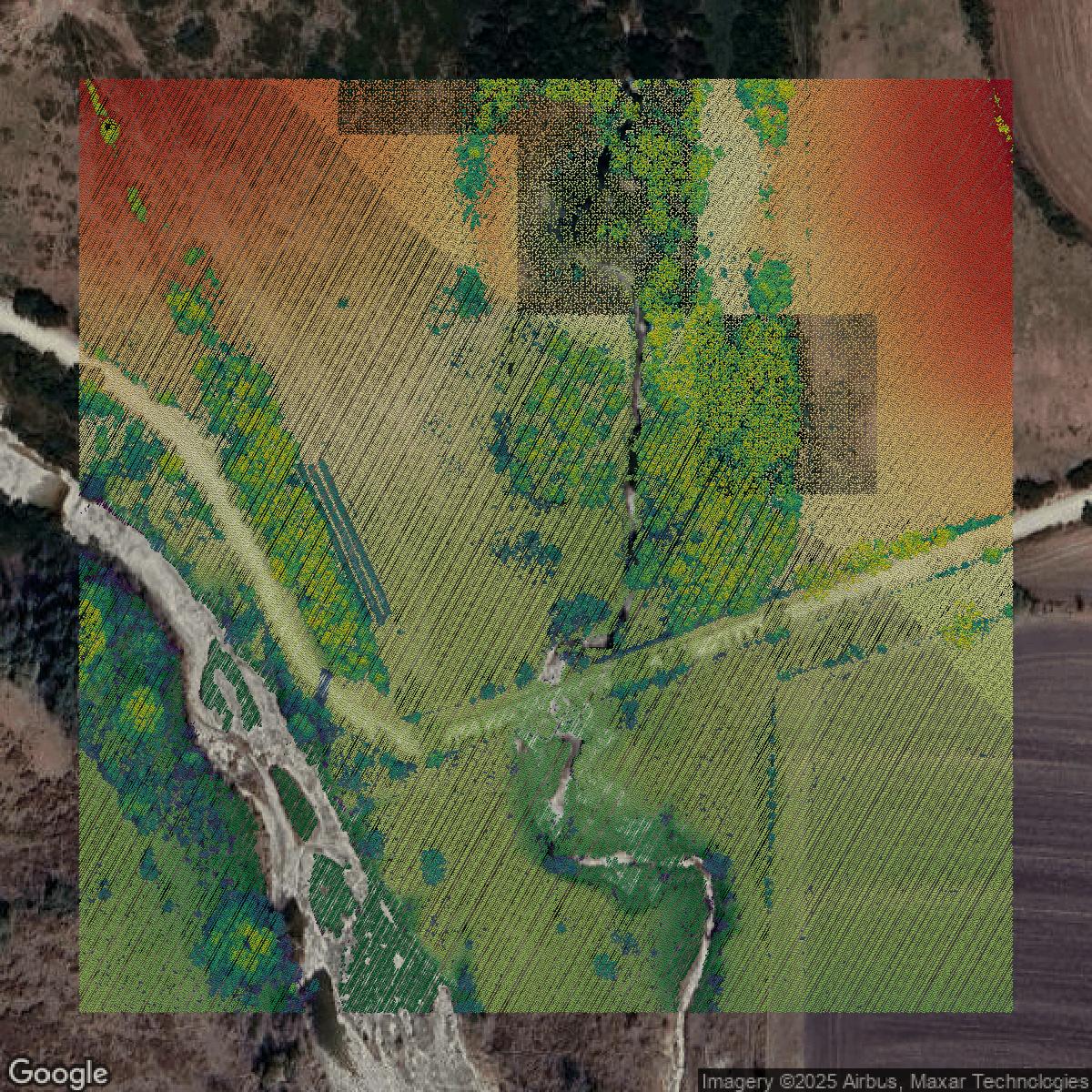 This image shows a LiDAR point cloud in Williamson County created using GIS data in Equator.
