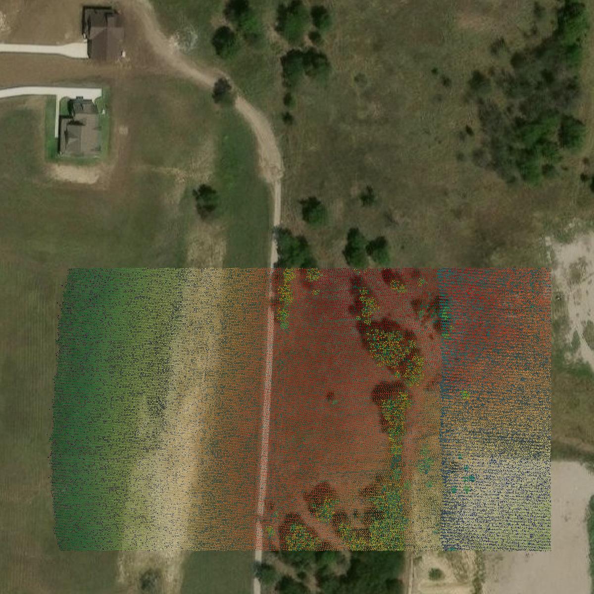 This image shows a LiDAR point cloud in Wise County created using GIS data in Equator.