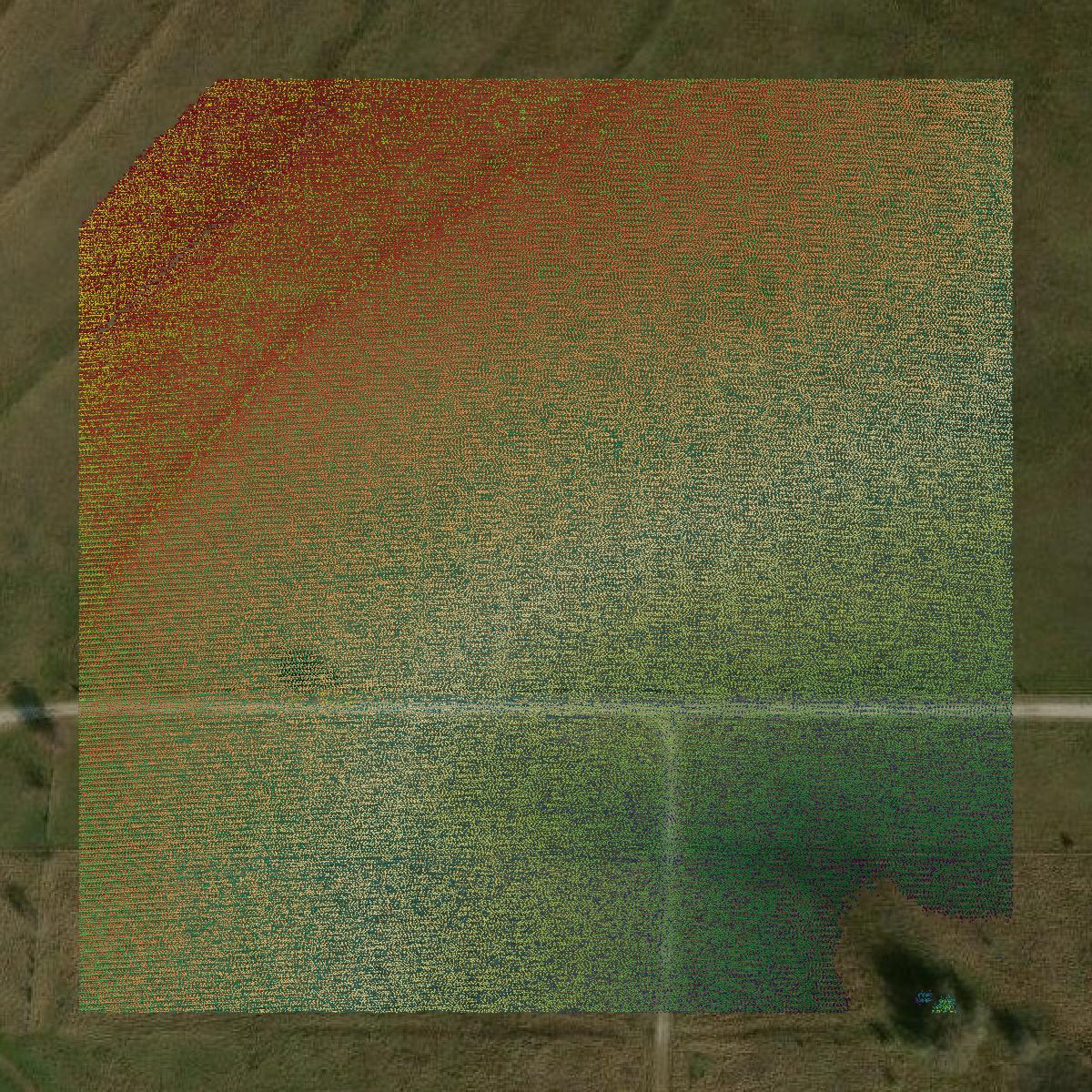 This image shows a LiDAR point cloud in Wise County created using GIS data in Equator.