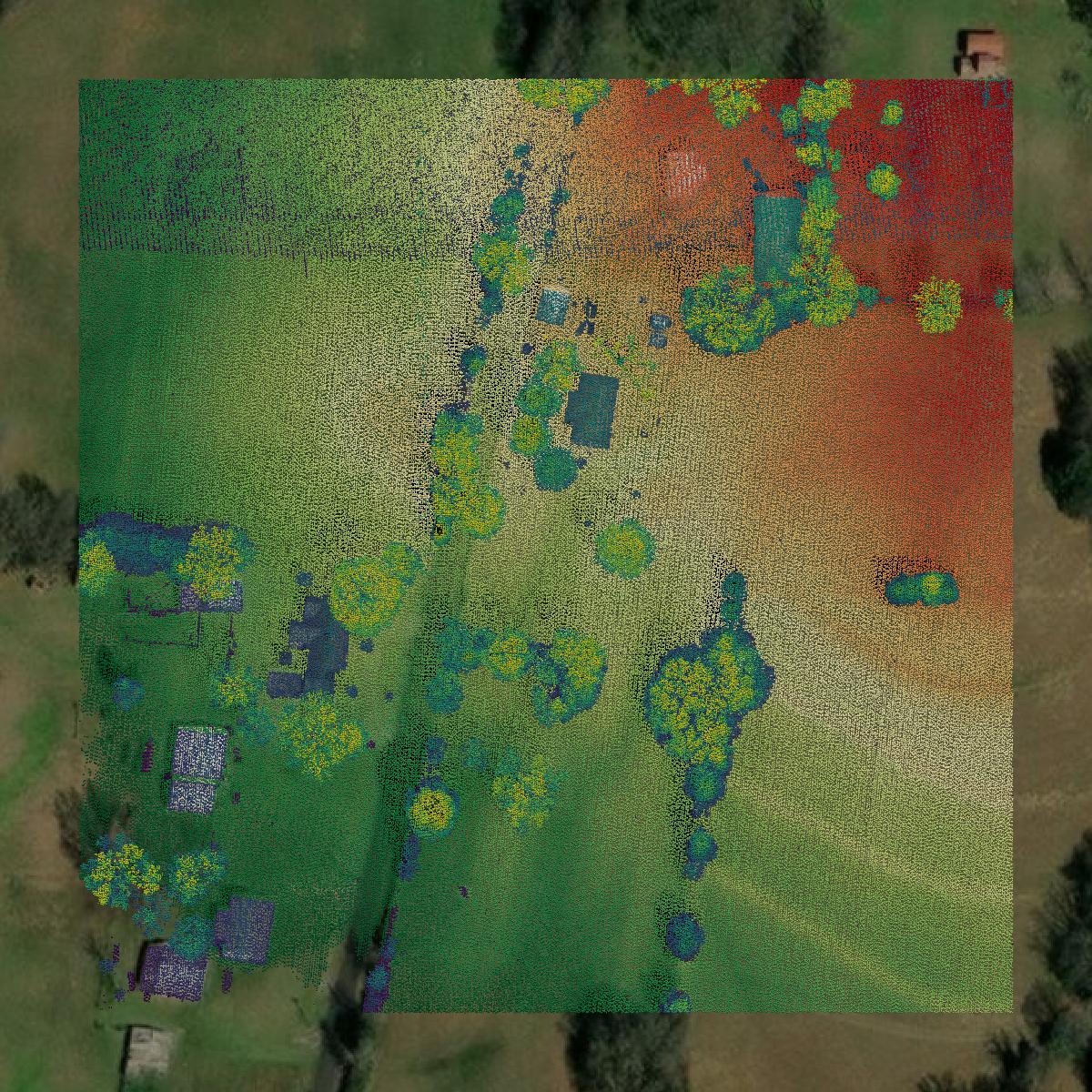 This image shows a LiDAR point cloud in Wood County created using GIS data in Equator.