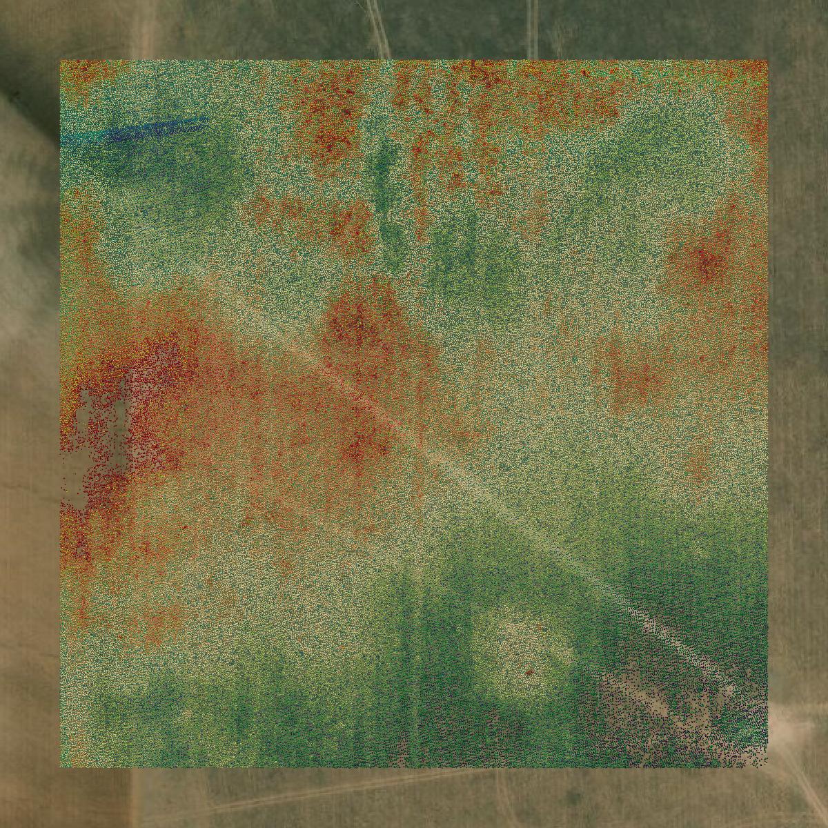 This image shows a LiDAR point cloud in Yoakum County created using GIS data in Equator.