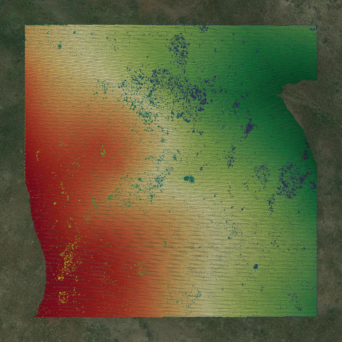 This image shows a LiDAR point cloud in Box Elder County created using GIS data in Equator.