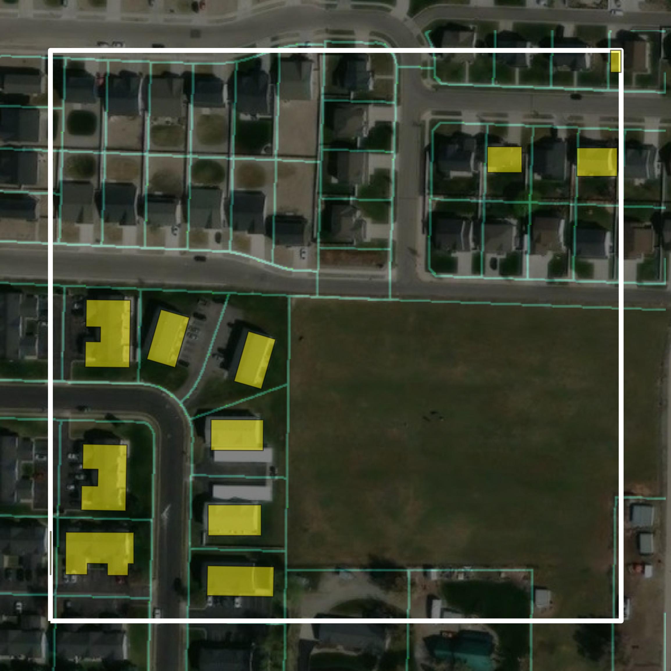 This image shows parcel and building data in Cache County created using GIS data in Equator.