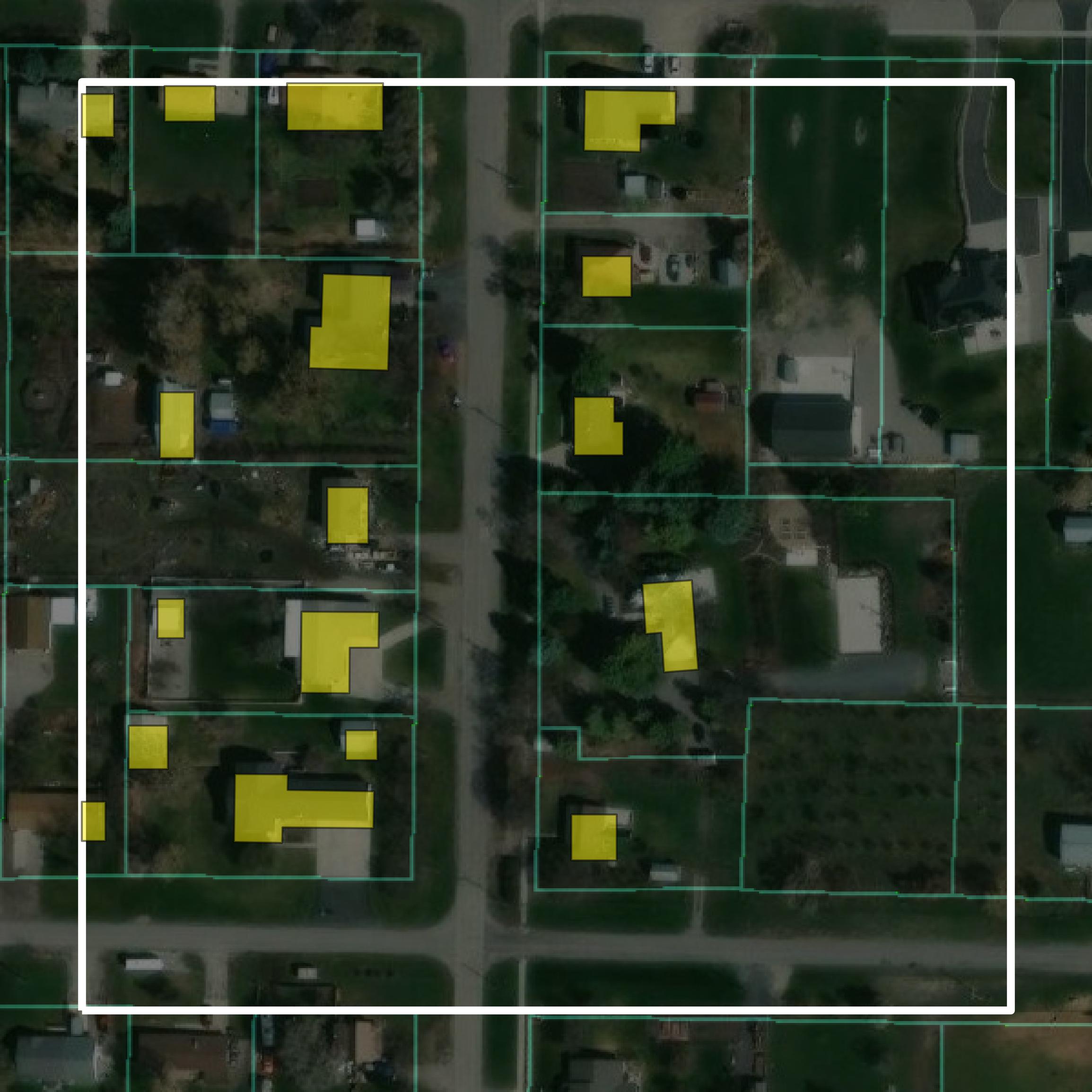 This image shows parcel and building data in Cache County created using GIS data in Equator.