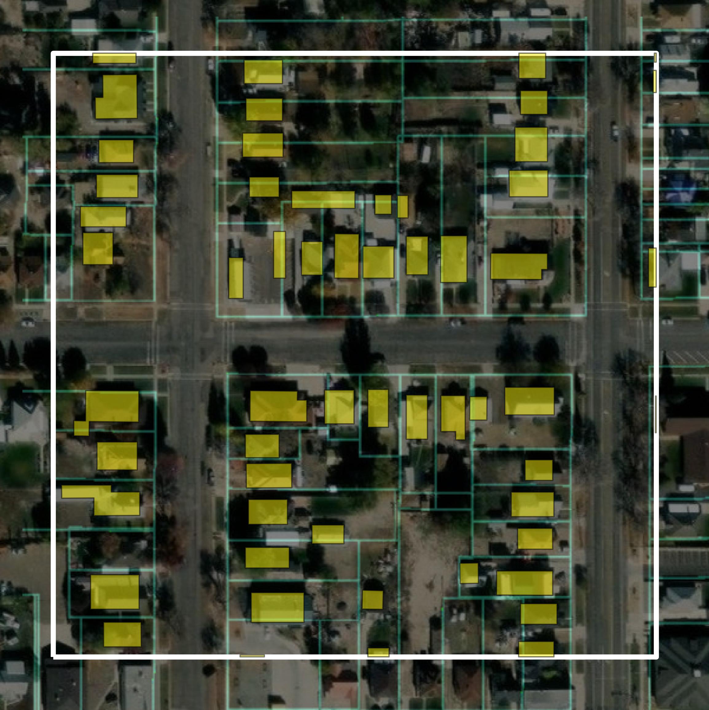 This image shows parcel and building data in Carbon County created using GIS data in Equator.