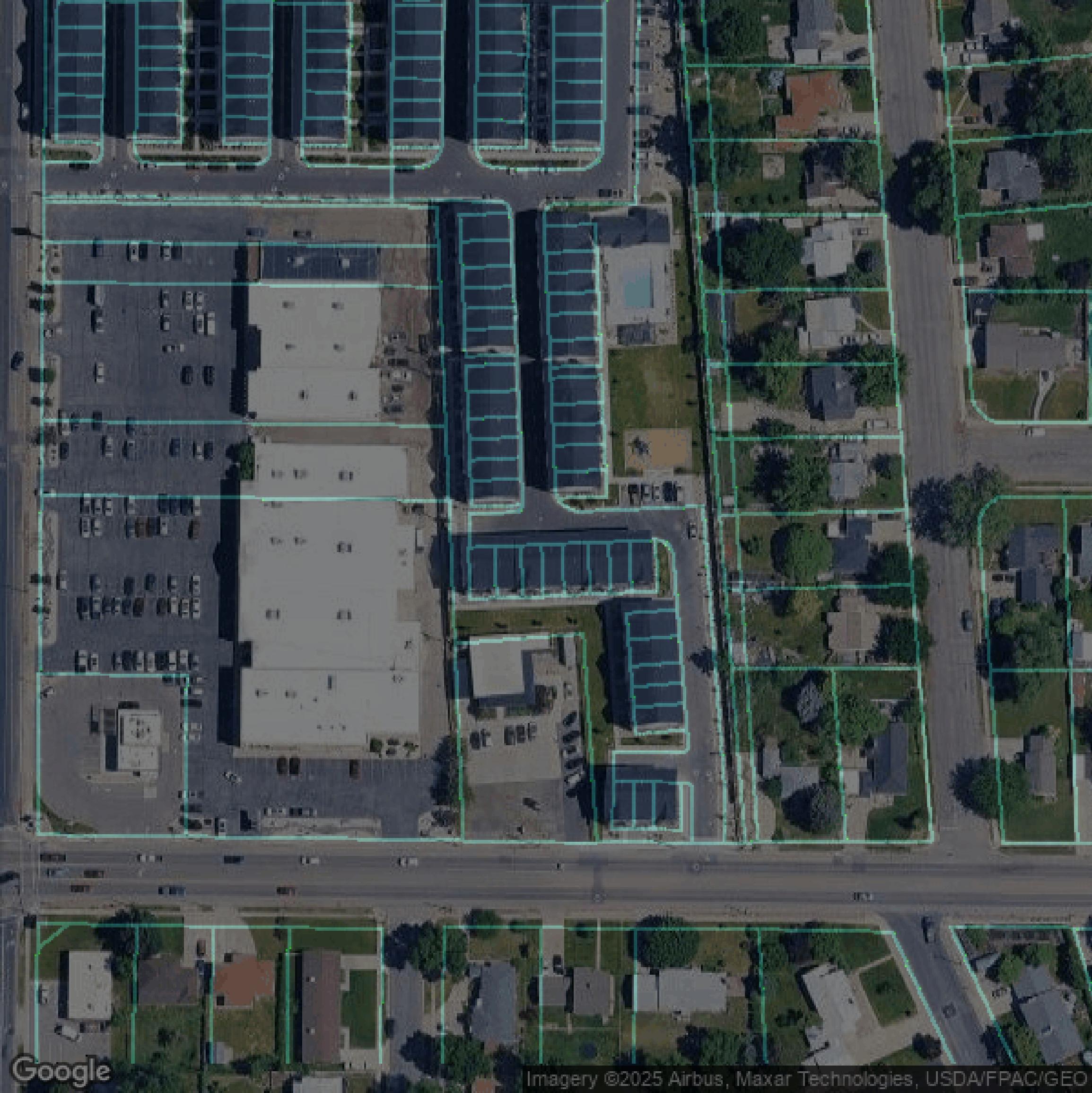 This image shows parcel and building data in Davis County created using GIS data in Equator.