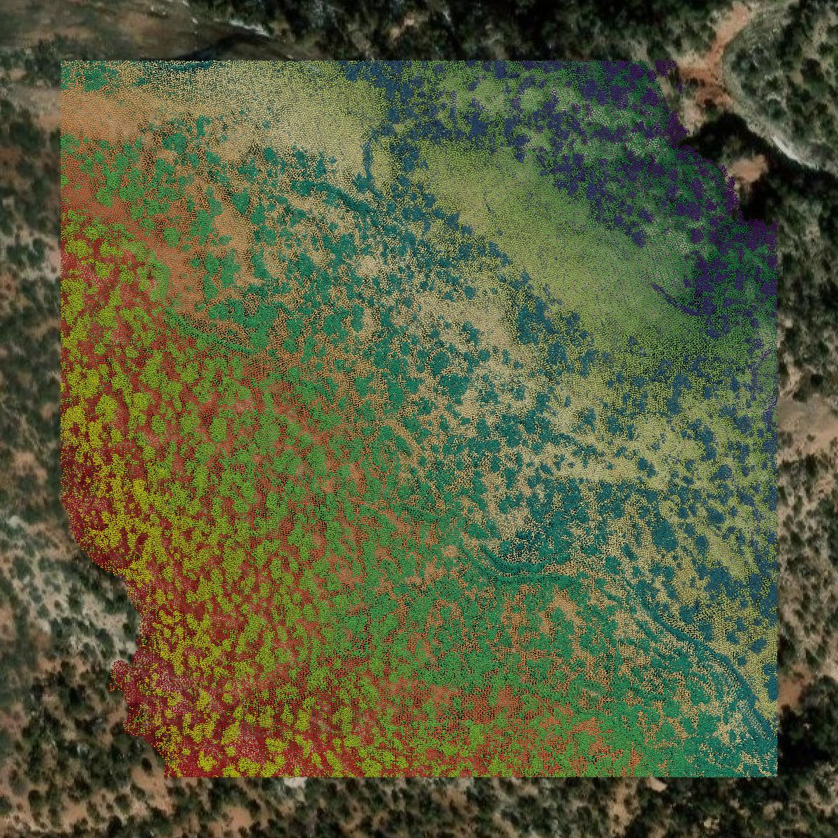 This image shows a LiDAR point cloud in Garfield County created using GIS data in Equator.