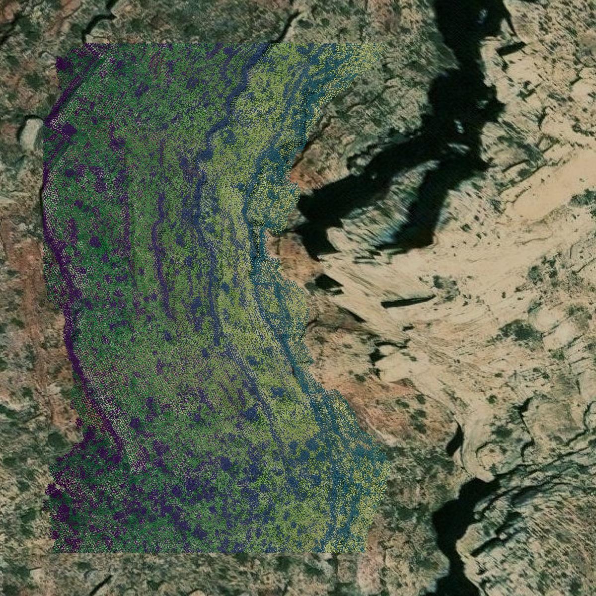 This image shows a LiDAR point cloud in San Juan County created using GIS data in Equator.