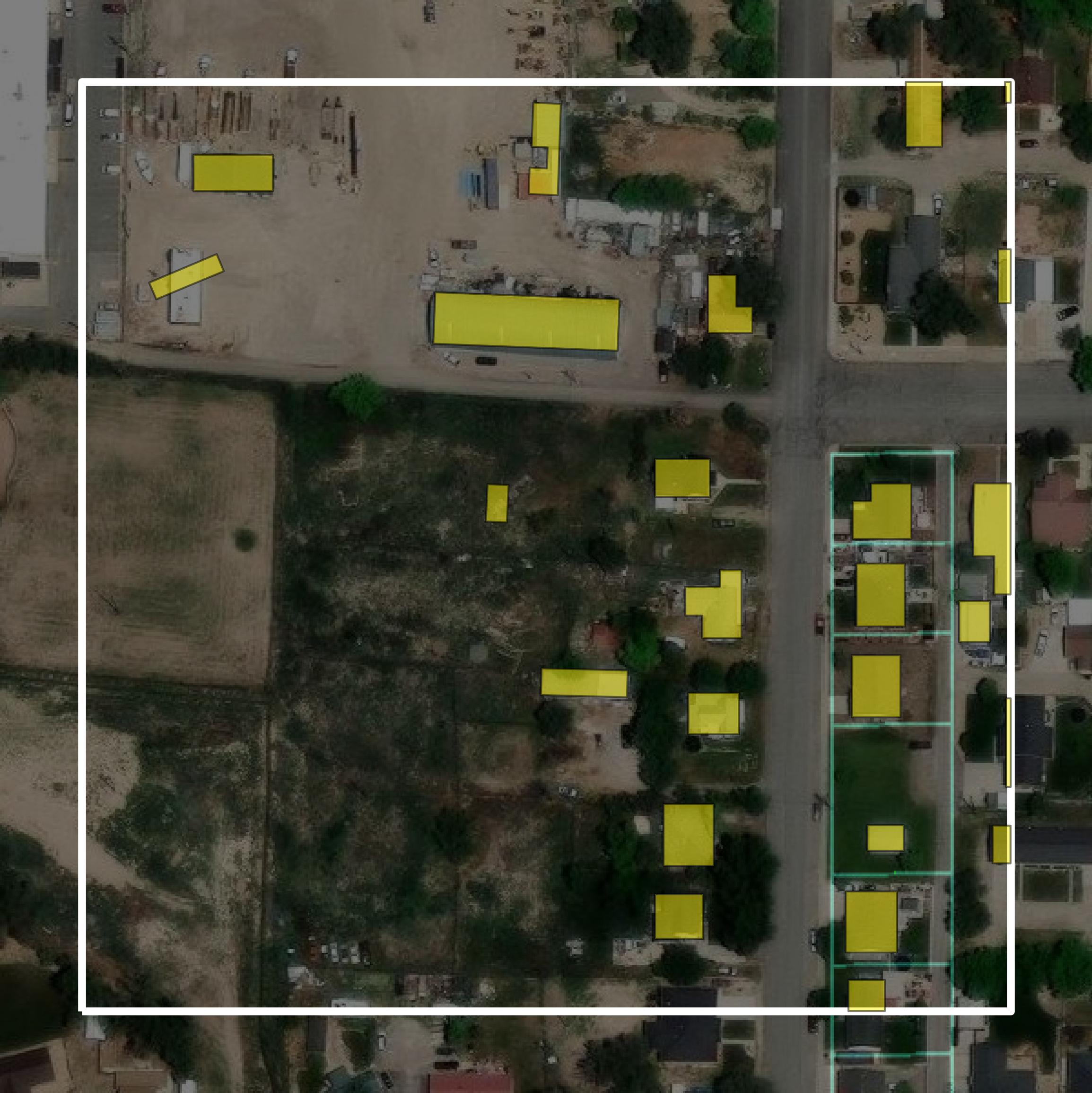 This image shows parcel and building data in Sanpete County created using GIS data in Equator.