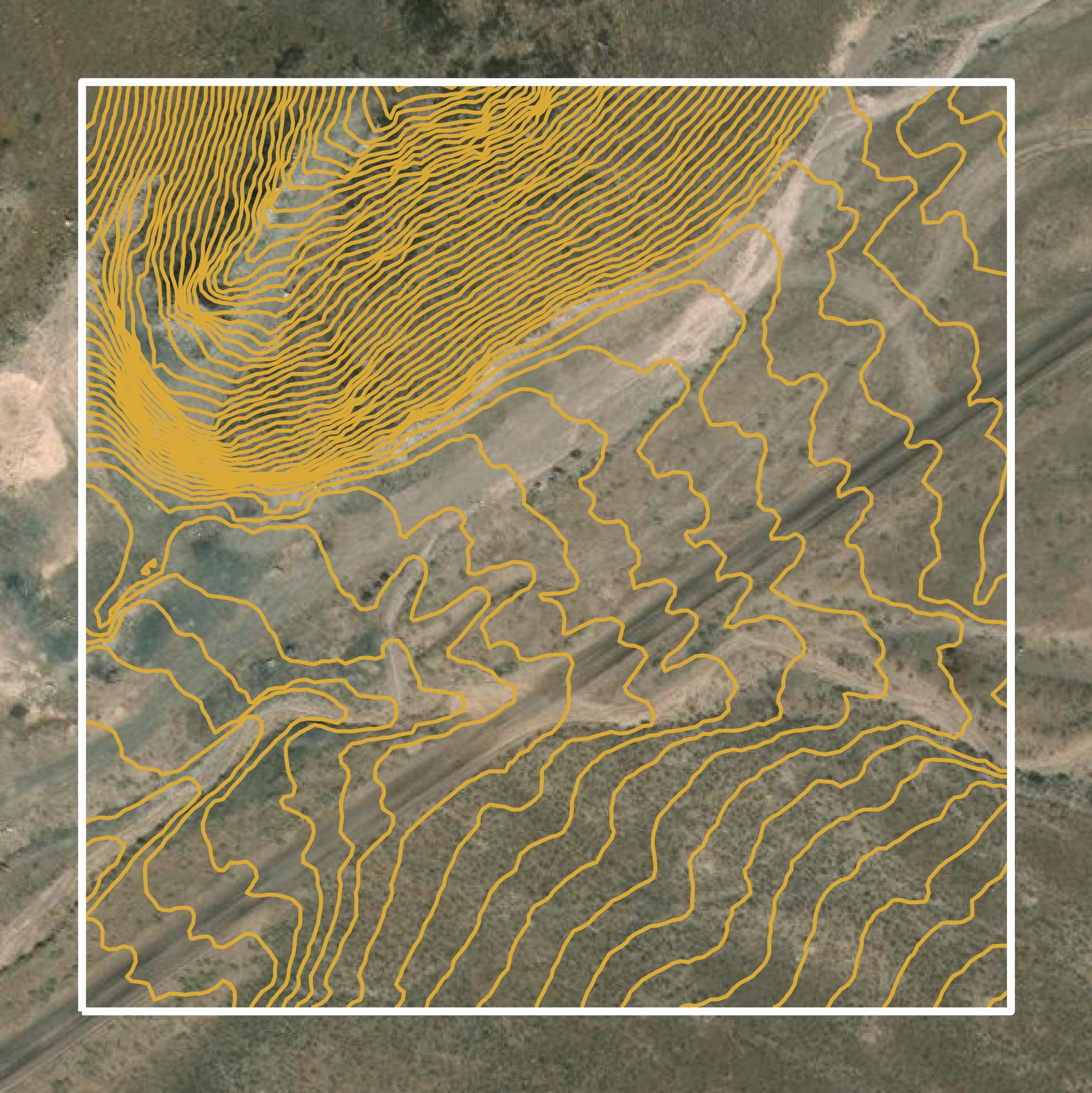 This image shows a contour map in Sevier County created using GIS data in Equator.