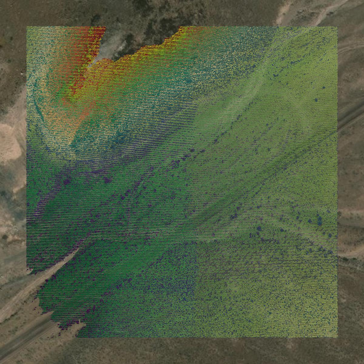 This image shows a LiDAR point cloud in Sevier County created using GIS data in Equator.