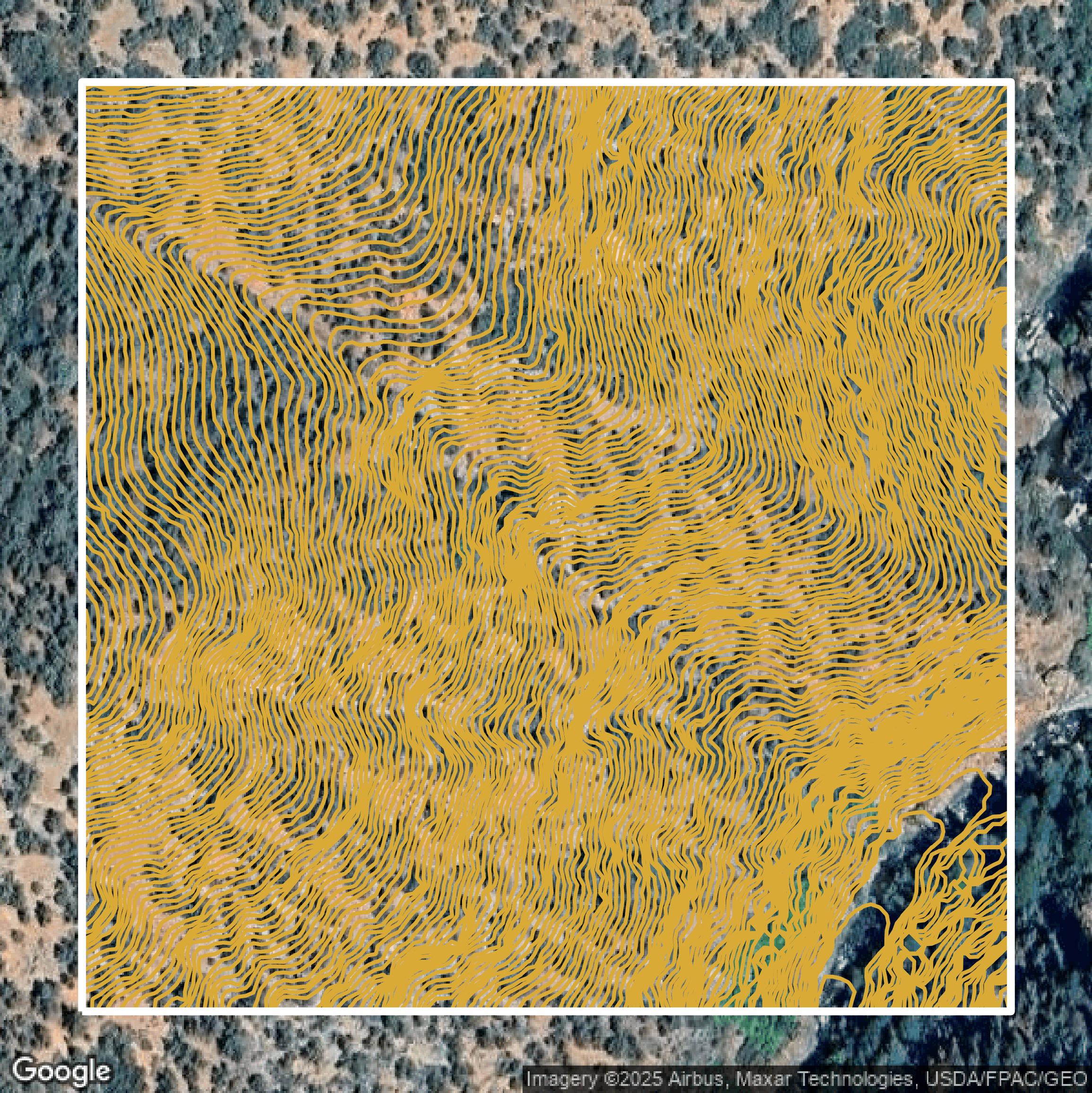 This image shows a contour map in Utah County created using GIS data in Equator.