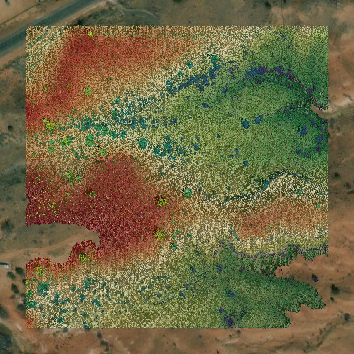 This image shows a LiDAR point cloud in Wayne County created using GIS data in Equator.