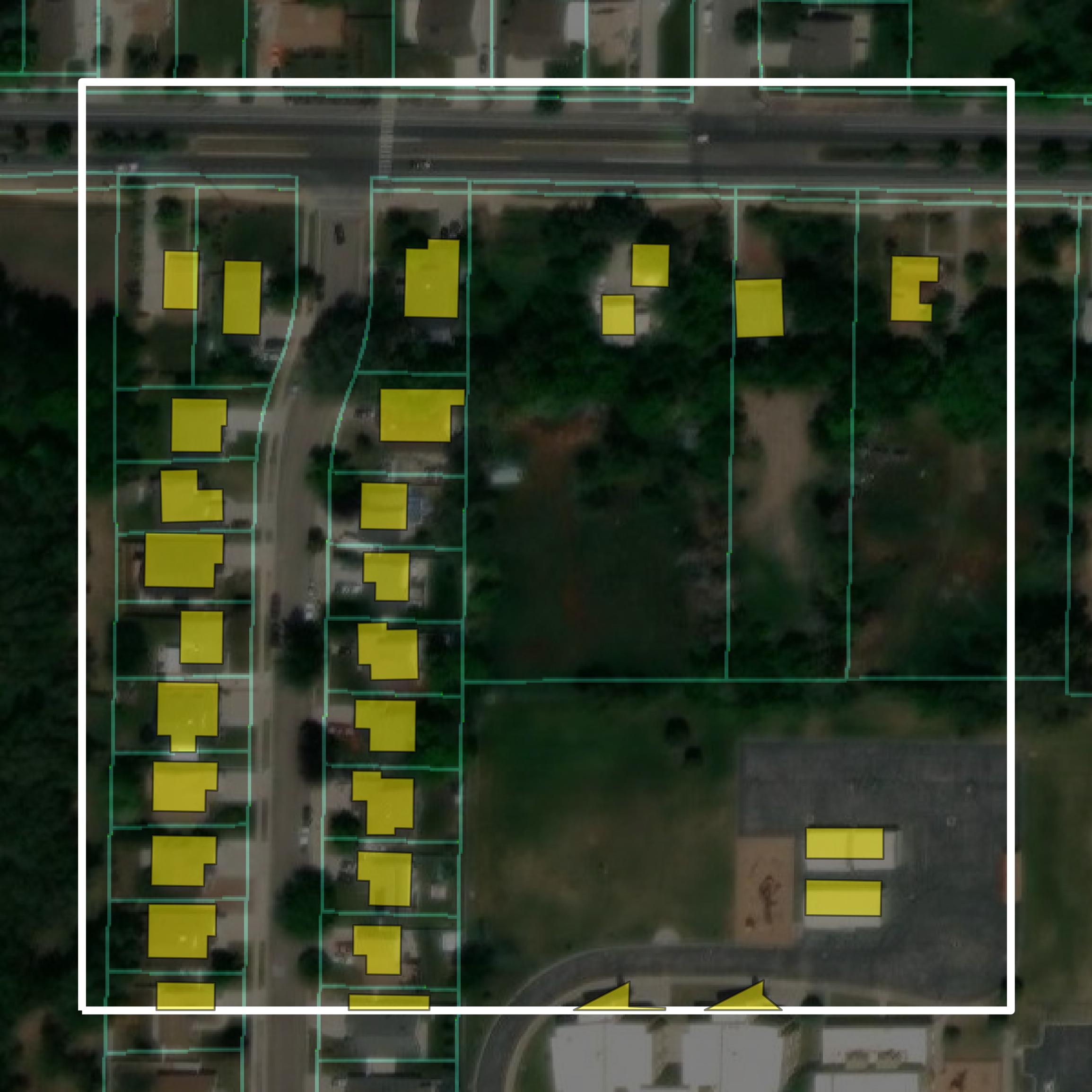 This image shows parcel and building data in Weber County created using GIS data in Equator.