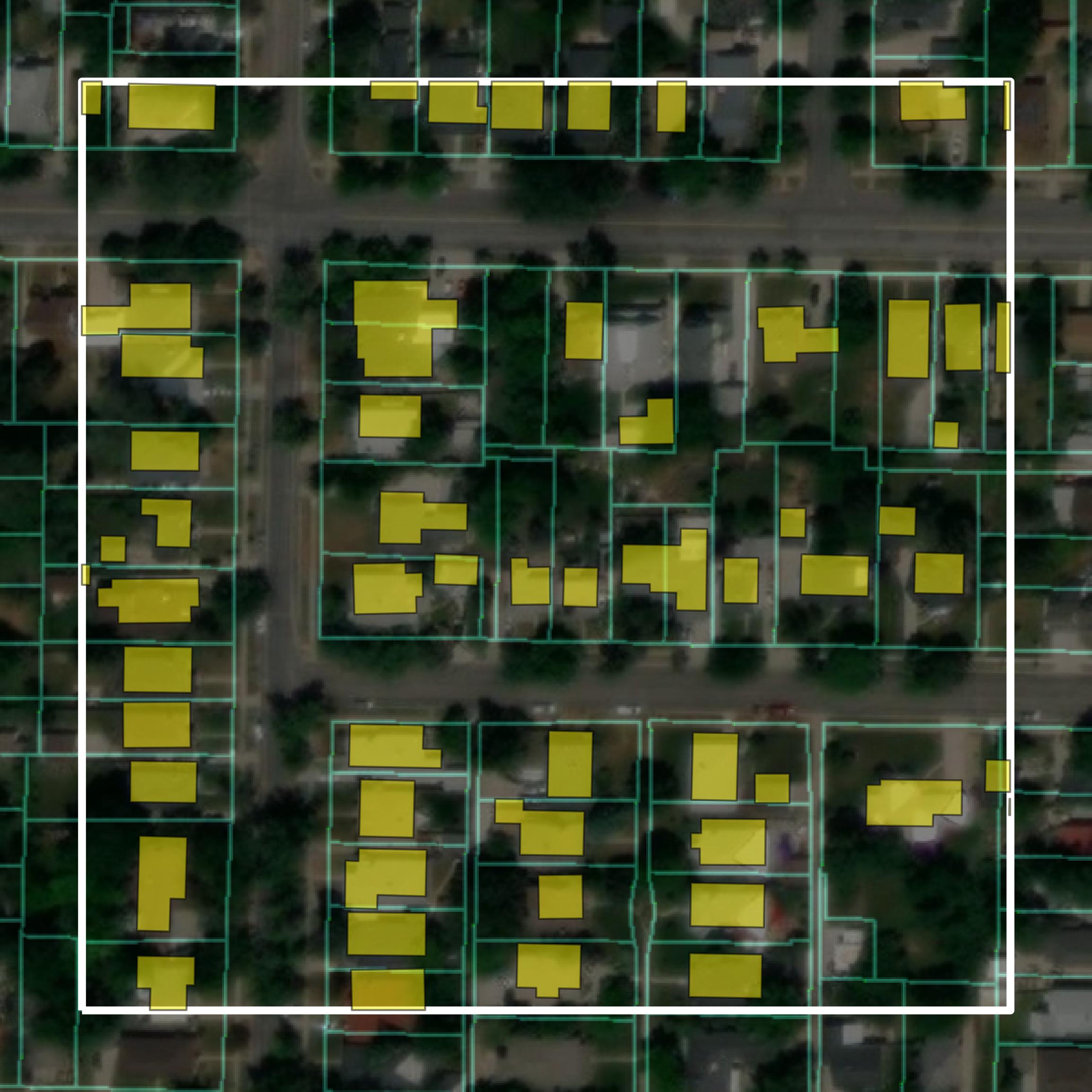 This image shows parcel and building data in Weber County created using GIS data in Equator.