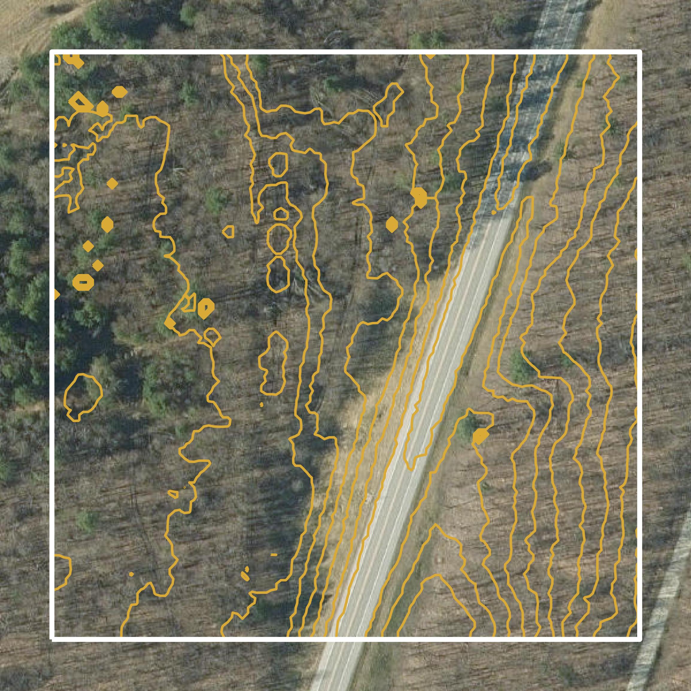 This image shows a contour map in Bennington County created using GIS data in Equator.