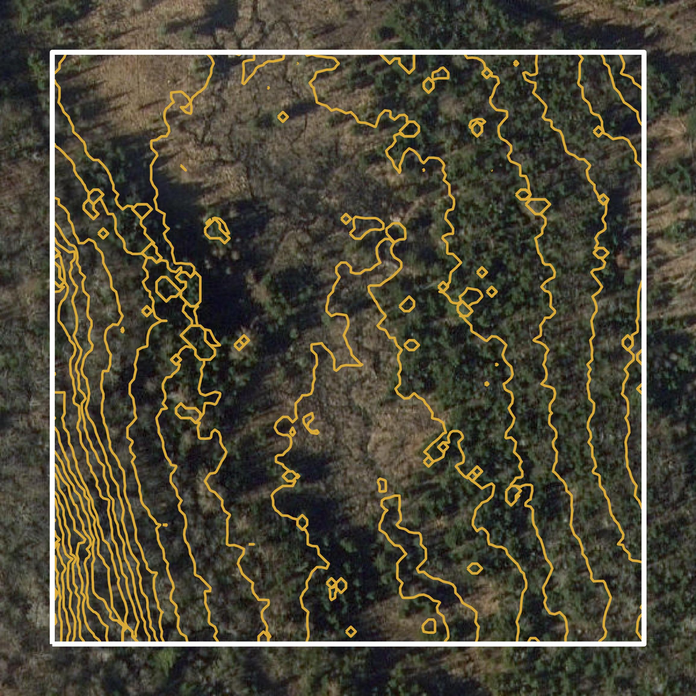 This image shows a contour map in Caledonia County created using GIS data in Equator.