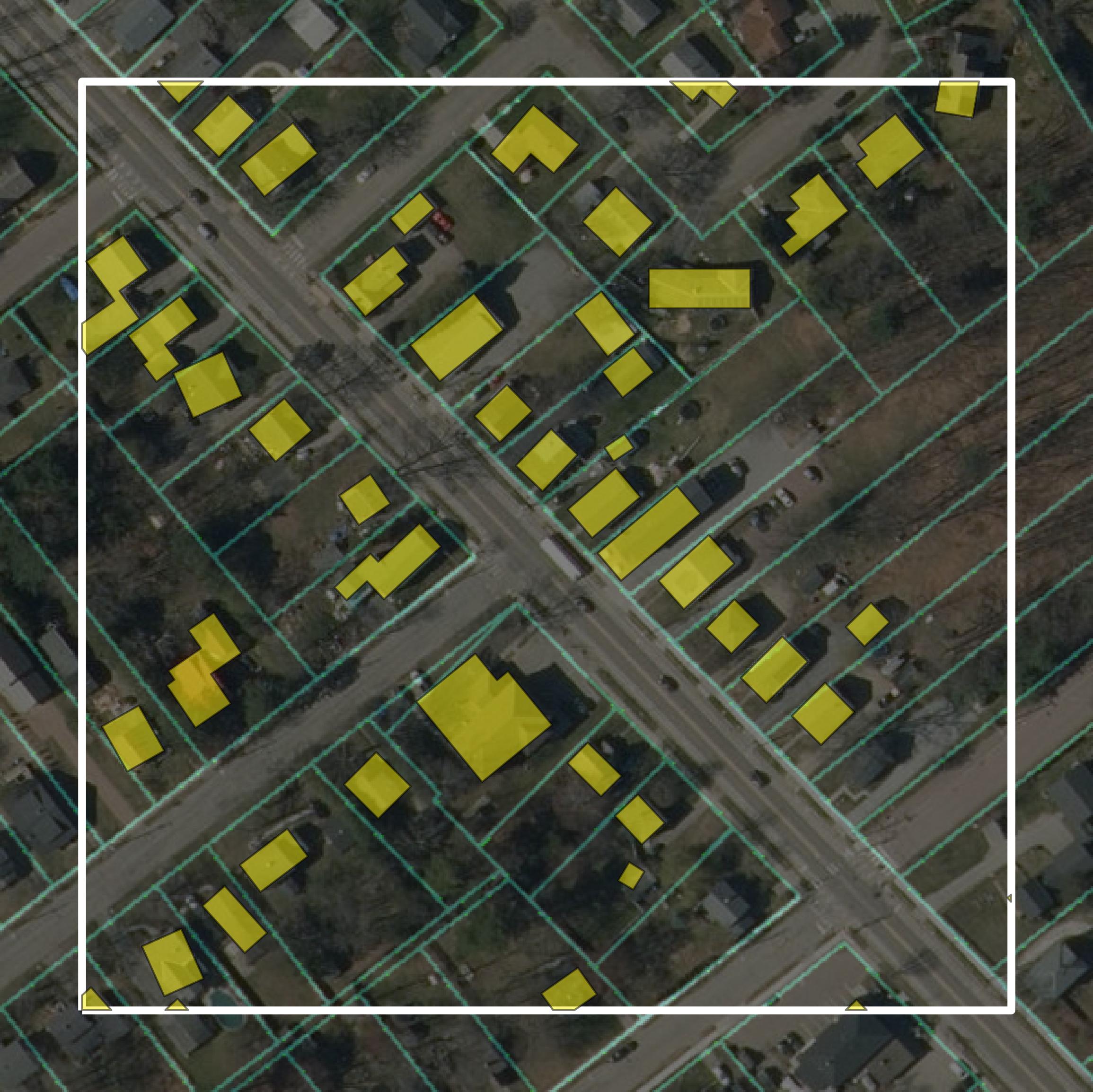 This image shows parcel and building data in Chittenden County created using GIS data in Equator.
