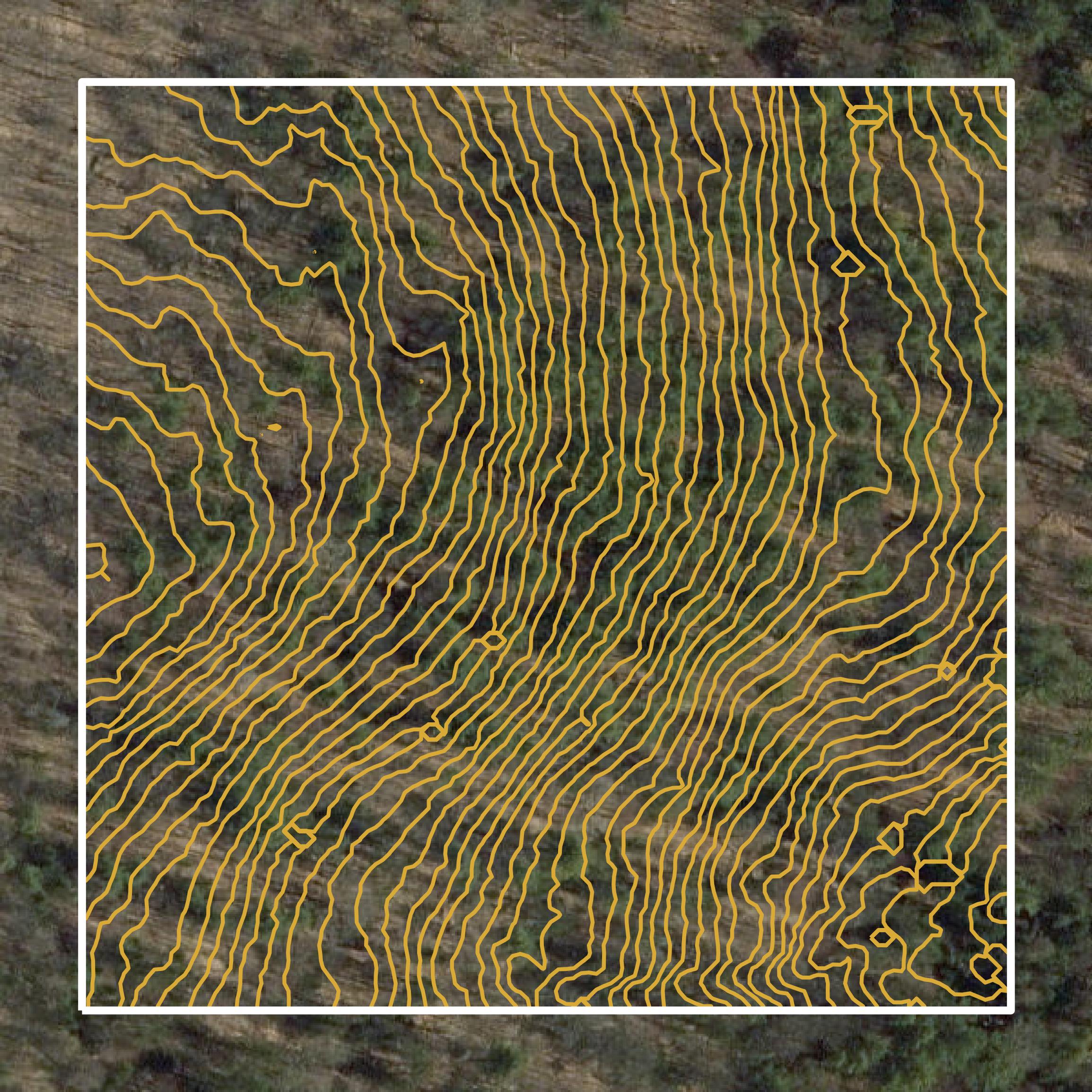 This image shows a contour map in Orange County created using GIS data in Equator.