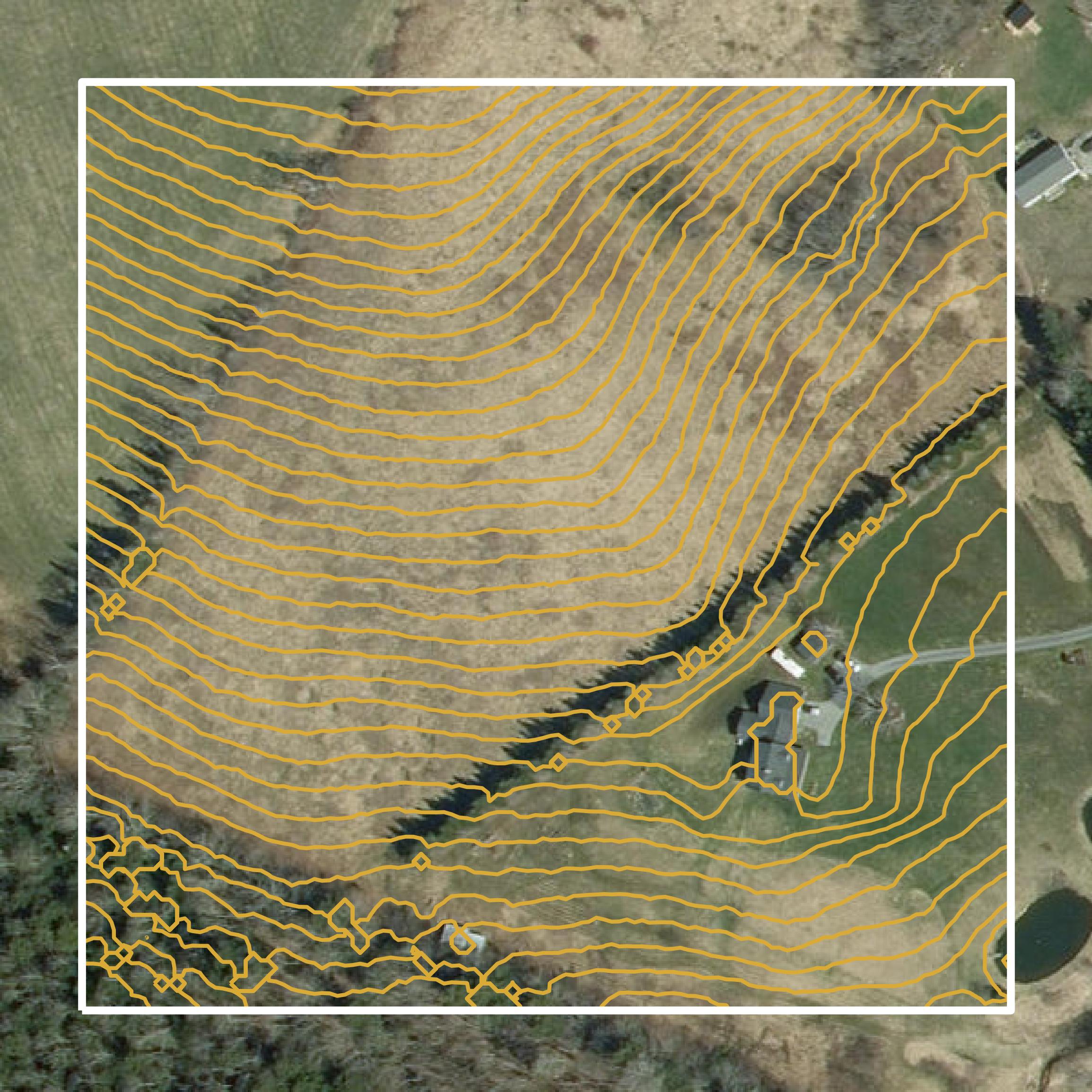 This image shows a contour map in Orange County created using GIS data in Equator.